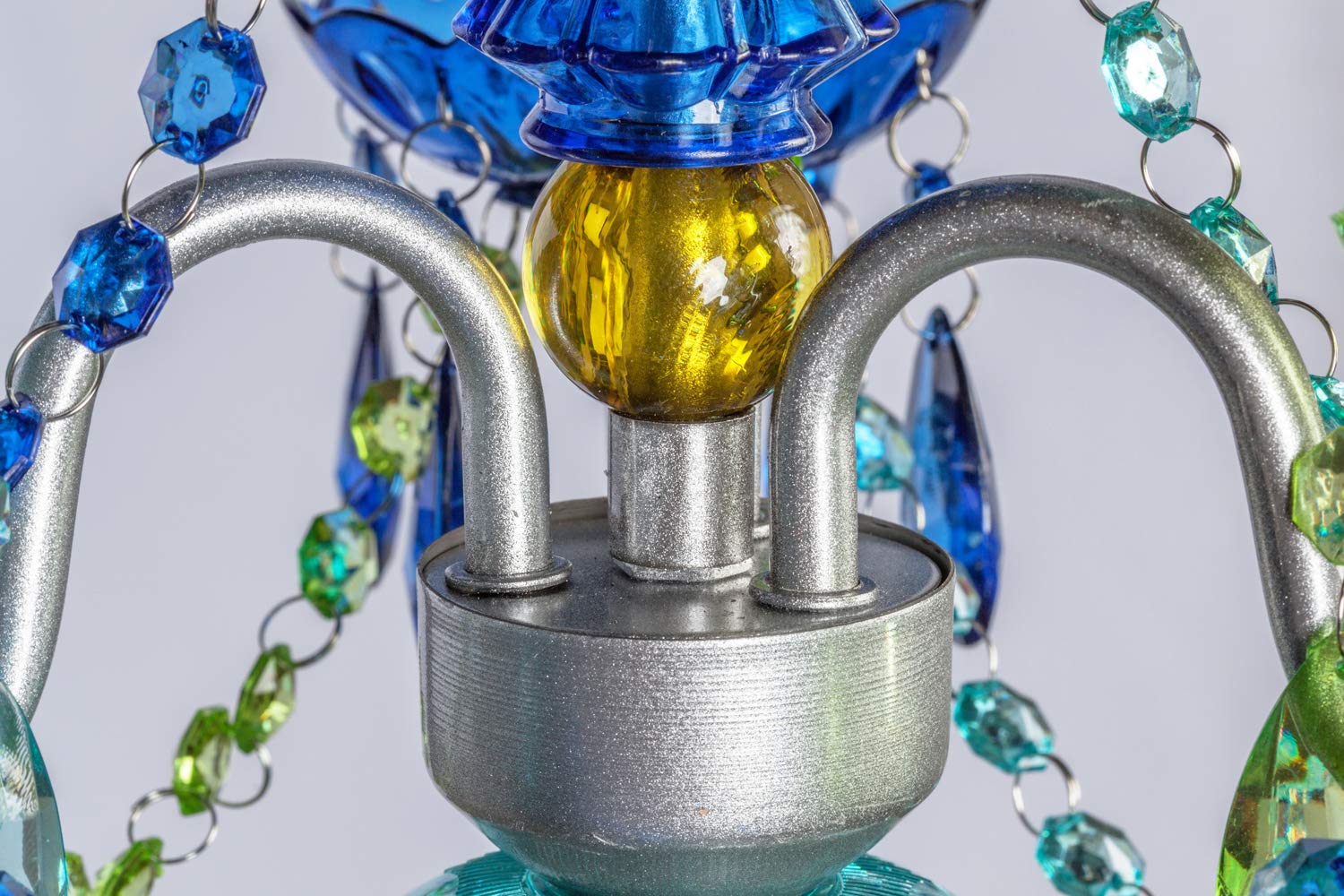 Gypsy Color Plug-In 3-Light Chandelier, Blue Green Glass, Silver Metal Frame, H17”Xw12”, Model Gymibg