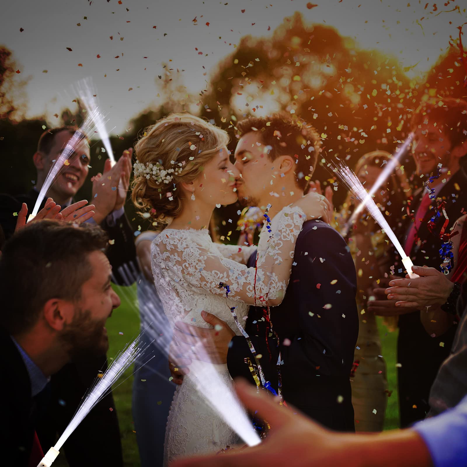 Fiber Optic Wand White Glow Sticks Long Light up Wedding Wand LED Magic Flashing Sparklers with 3 Light Modes for Wedding Bridal