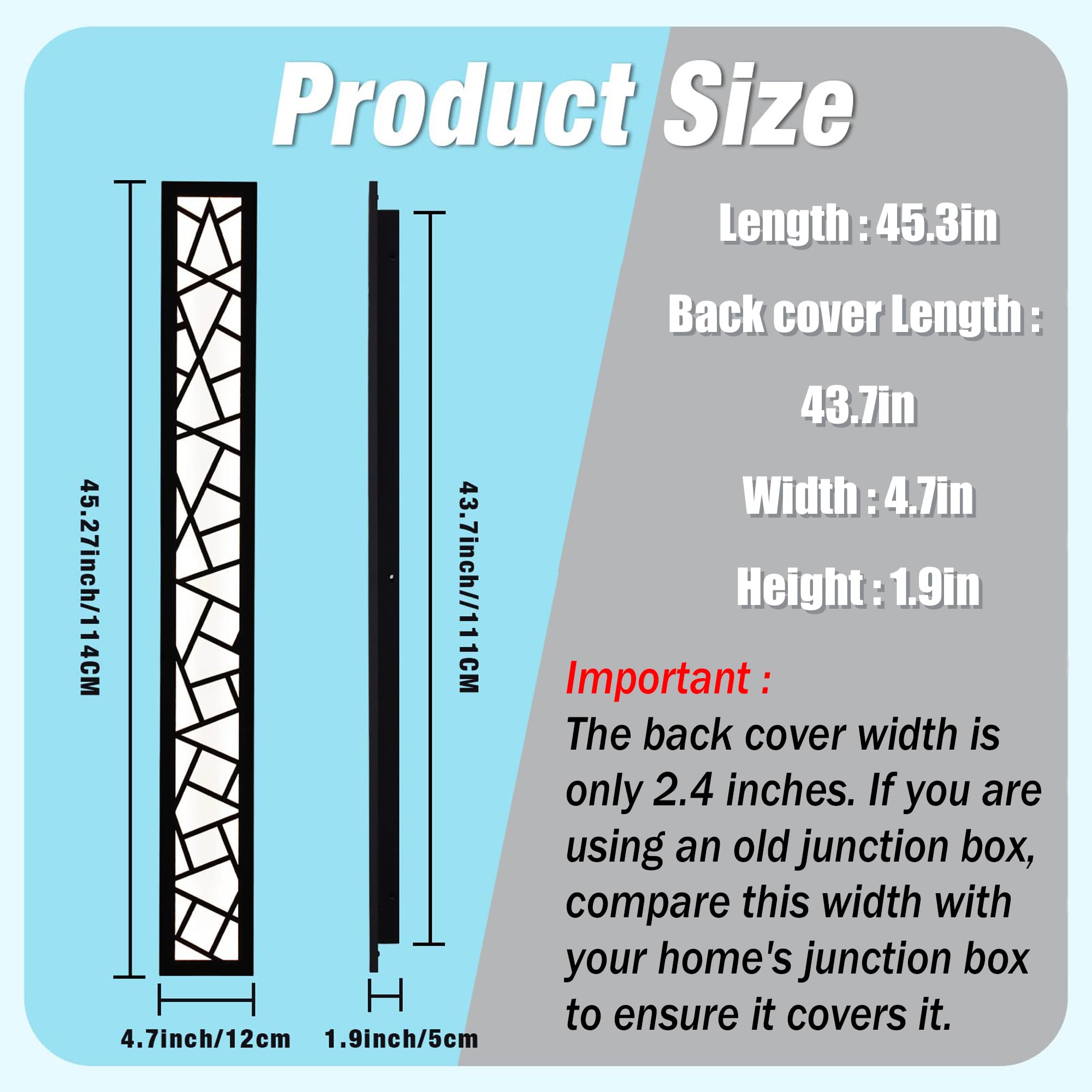 Truwella Led Wall Sconces - Waterproof 44.88&quot; Minimalist Outdoor/Indoor Lighting, Black