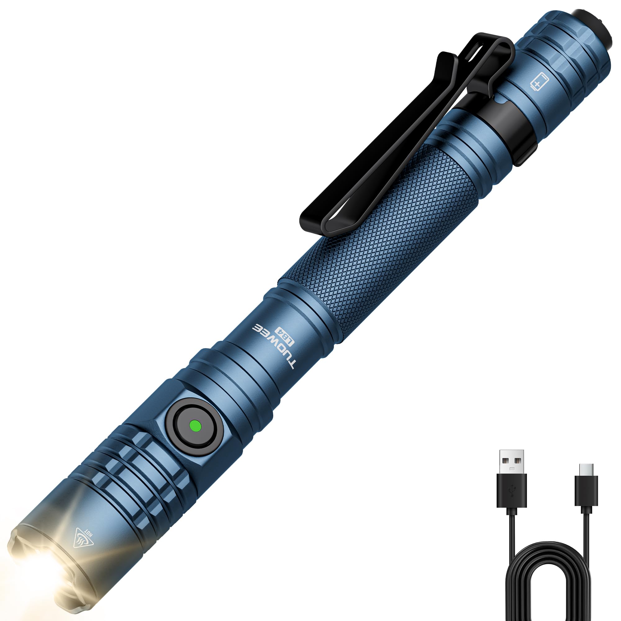 TUOWEE EDC Tactical Flashlight Rechargeable,Dual Modes 1500 High Lumens Pen Flashlight, Dual Switch Pocket LED Flashlight, Super