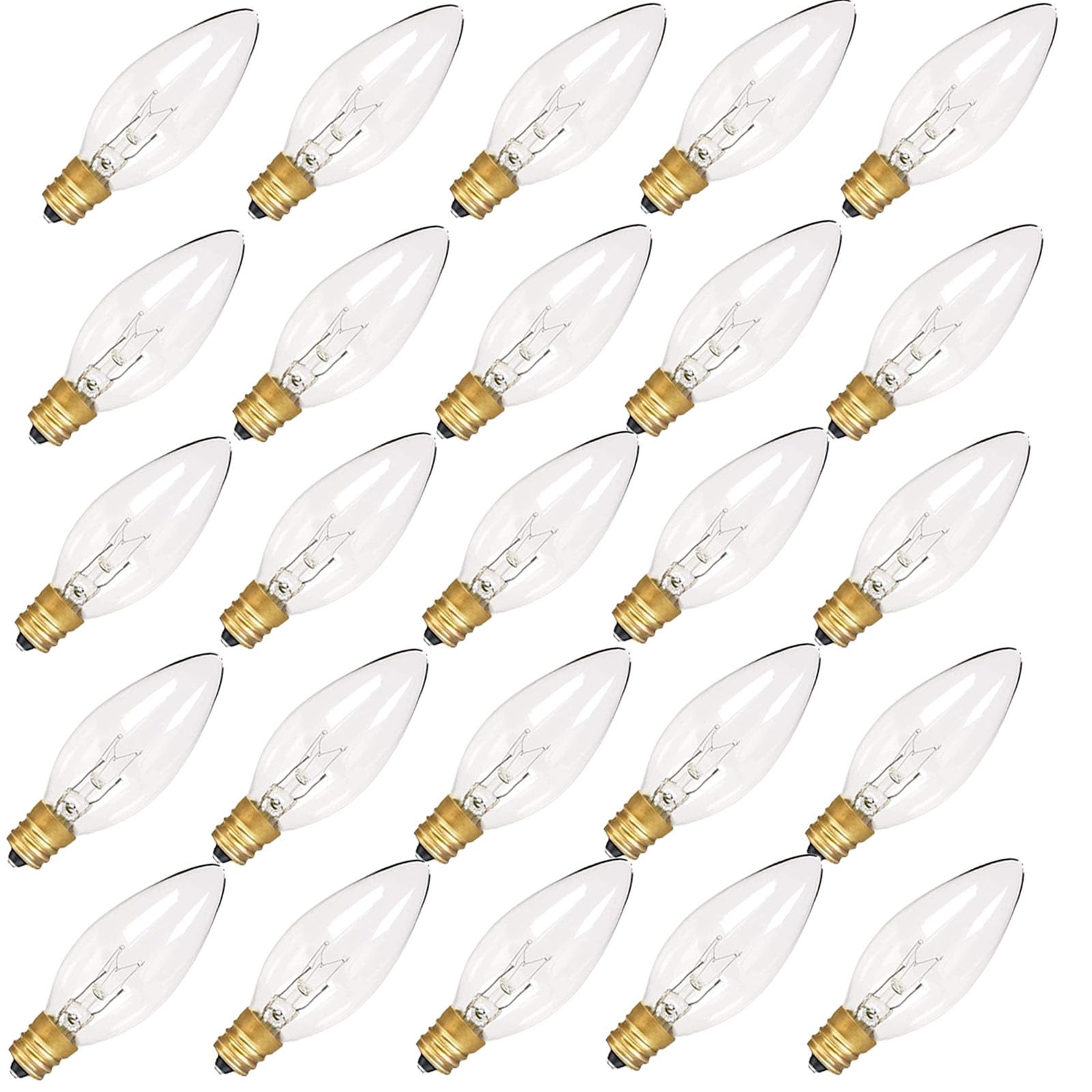 Jasneniebo 25 Pack Candle Light Bulbs C26 Torpedo Candelabra Bulbs 7 Watt Clear, E12 Base Bulbs For Chandelier Light Night Light