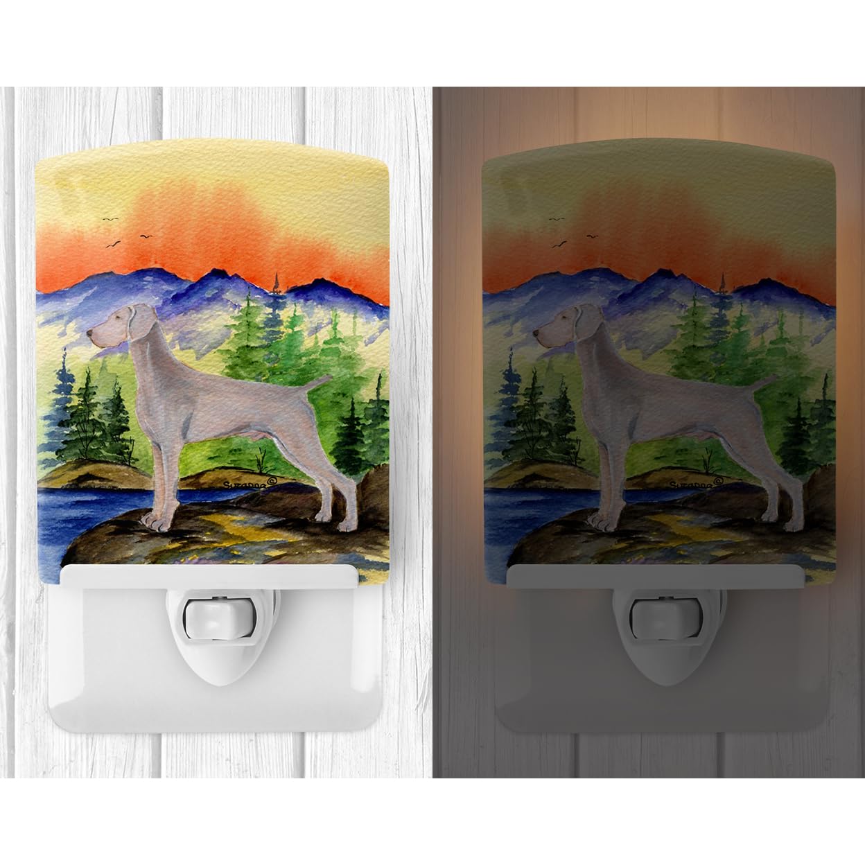 Caroline'S Treasures Ss8267Cnl Weimaraner Ceramic Night Light Compact, Ul-Certified, Ideal For Bedroom, Bathroom, Nursery, Hallway, Kitchen, 6X4X3, Multicolor