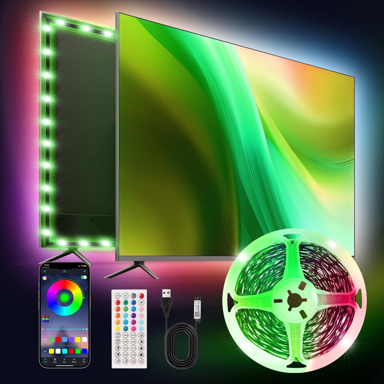 Pstar Rgb Led Tv Backlight, 6.56Ft Music Sync, Usb Powered For 32-40 Tvs, Remote & App Control, Vinyl Material