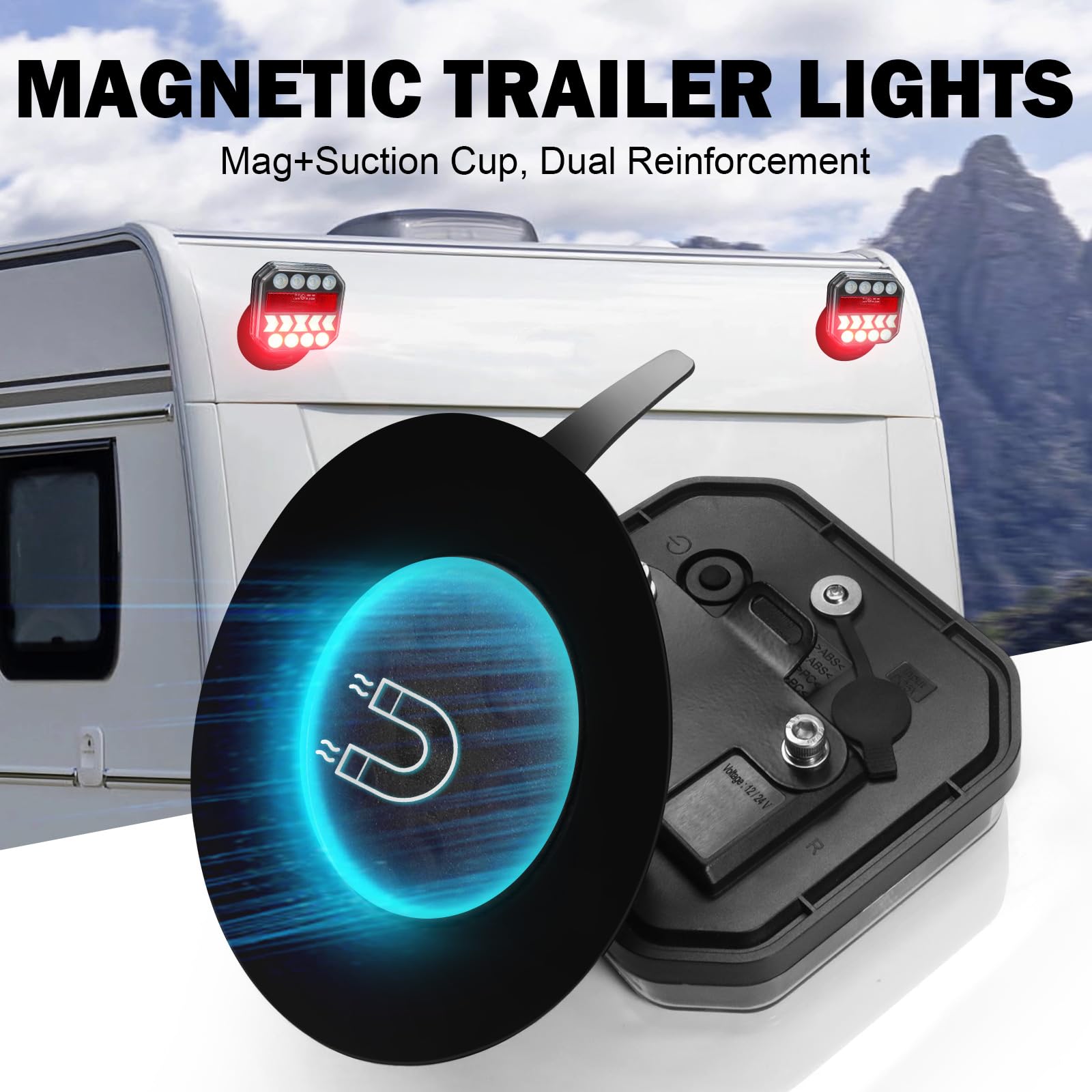 XinHMYKJ Wireless Trailer Lights - USB-C Quick Charge, Adjustable LED, IP67 Waterproof, 12.8inx3.15inx10.8in, Clear, Powerful Suction Base