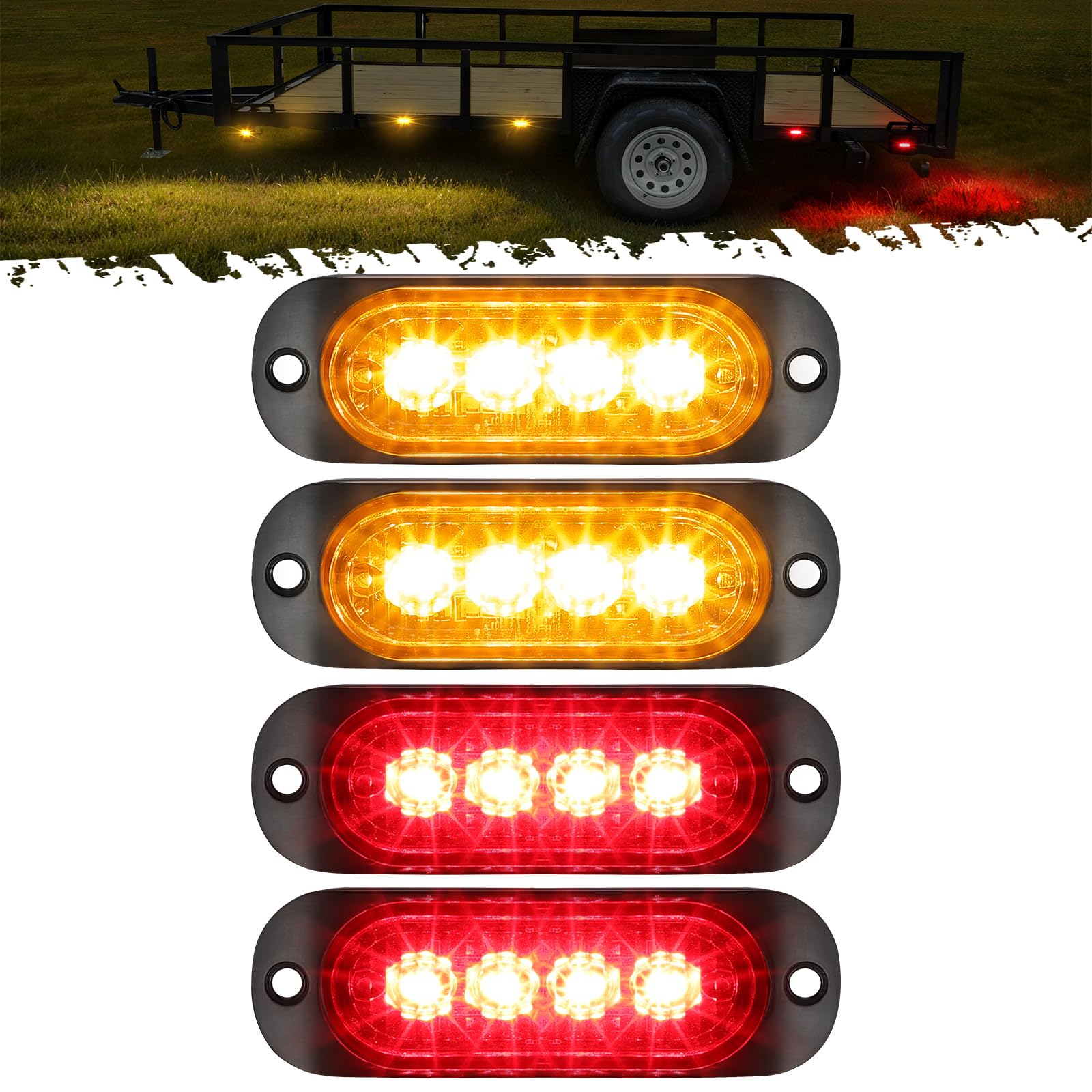 Partsam 4Pcs 3.4 inch Aluminum Housing Red/Amber LED Clearance Side Marker Lights  Surface Mount Marker Lights of Trailer Pickup Truck Tractor RV Motorcycle Golf Cart  IP67 Waterproof(2Red +2 Amber)