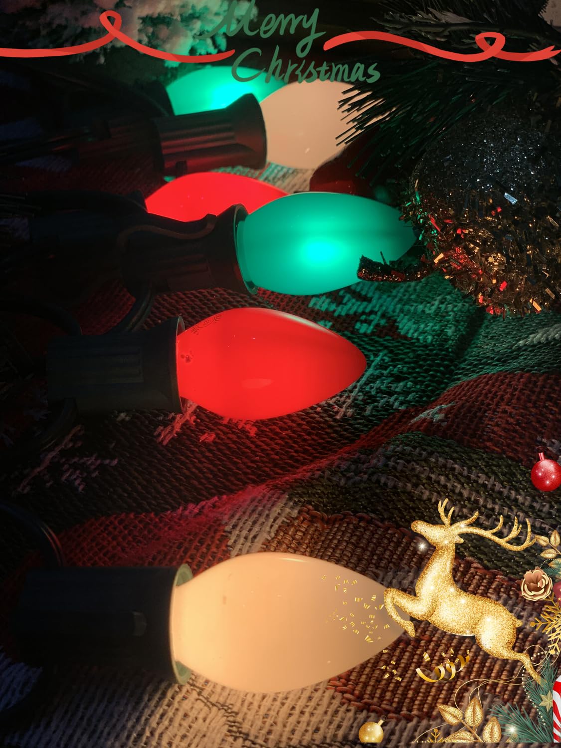 C7 Led Christmas Lights Outdoor, 25Ft Vintage Christmas String Lights With 27 Red Green White Led Bulbs(2 Spare), Classic Christ