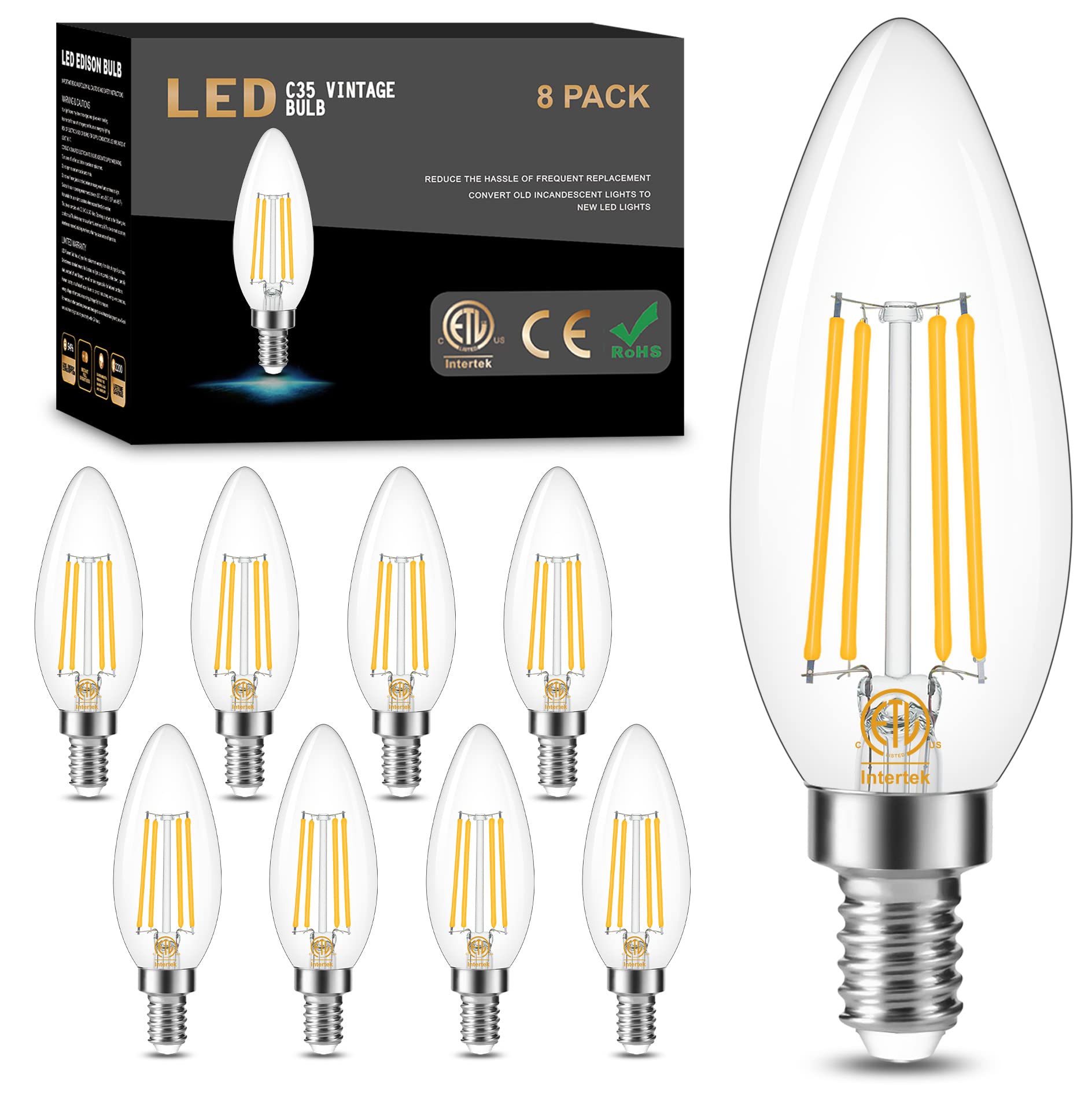 Cotanic Dimmable Candelabra Led Bulb 3000K Soft White,E12 Base Ceiling Fan Light Bulb 60W Equivalent, B11 Led Candle Shape With