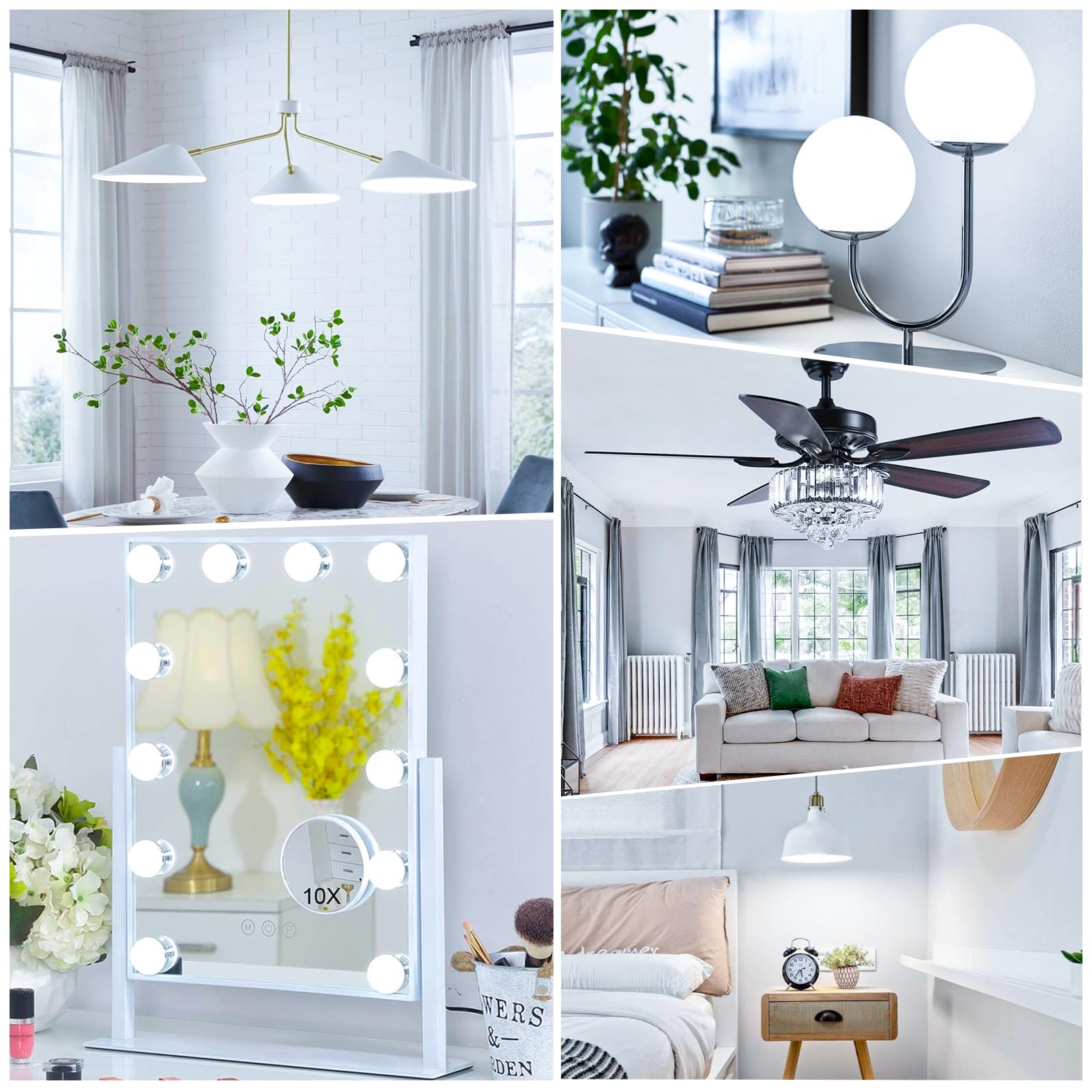 Maxvolador E12 Led 60W Equivalent Daylight White 5000K Ceiling Fan Bulbs, 600Lm Cri 85+ Small Base Candelabra Bulbs, 6W Non-Dimmable, Pack Of 6