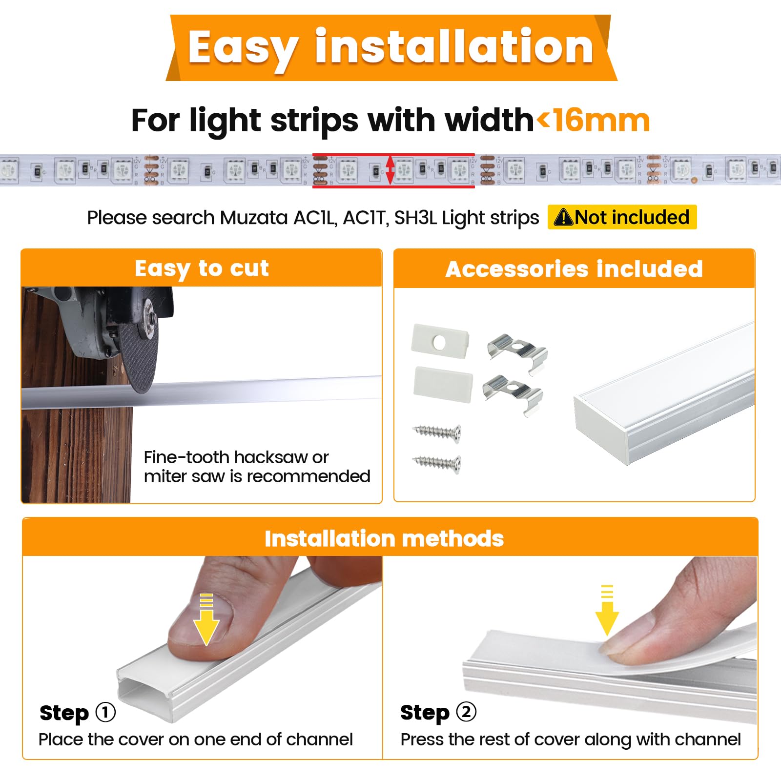 Muzata 10Pack 6.6Ft/2M Wider Led Channel Silver Aluminum Led Strips Diffuser Channel With Milky White Cover U102 Ww 2M