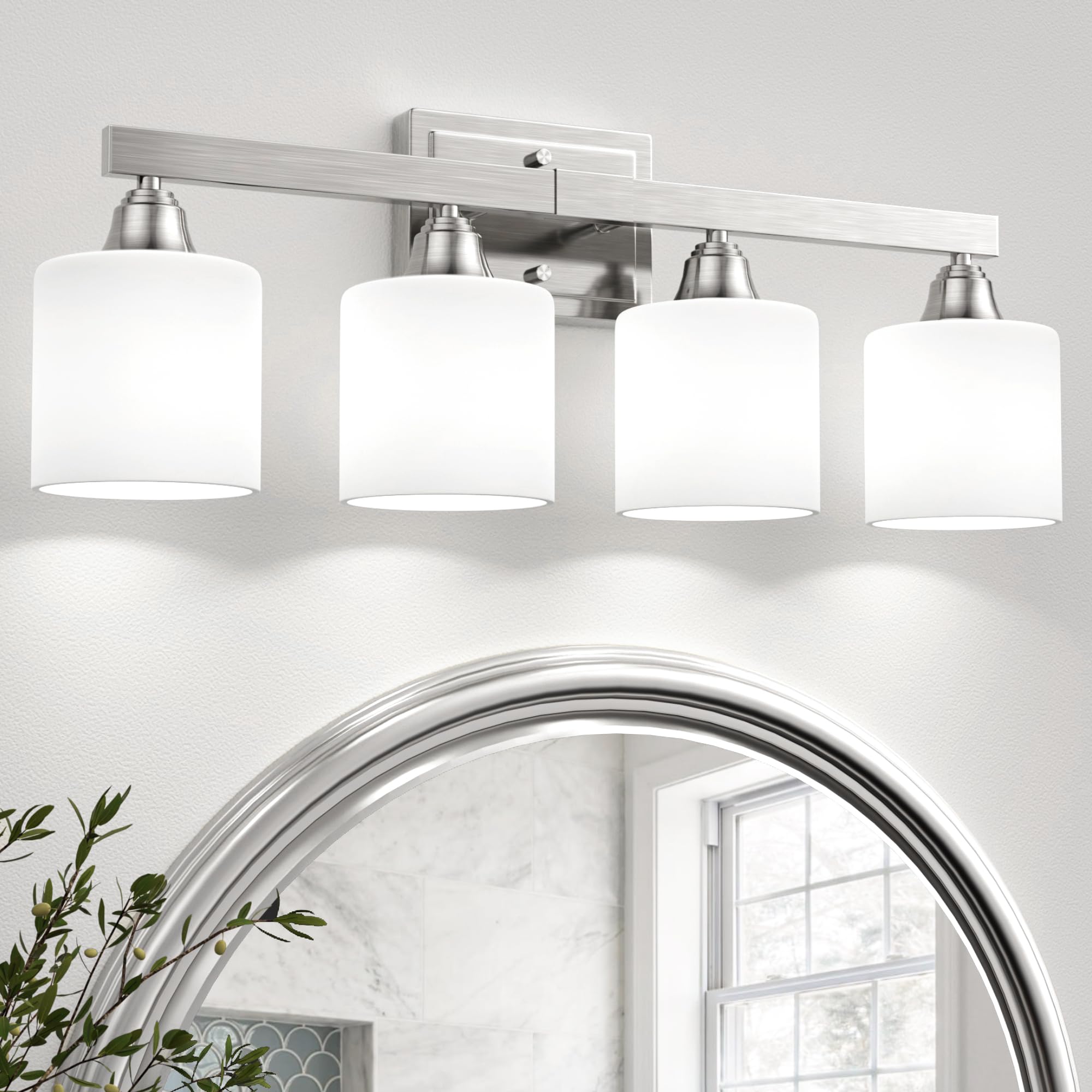 VOLISUN Brushed Nickel Bathroom Light Fixtures, 4-Light Bathroom Vanity Lights Over Mirror, Modern Vanity Light for Bathrooms, B