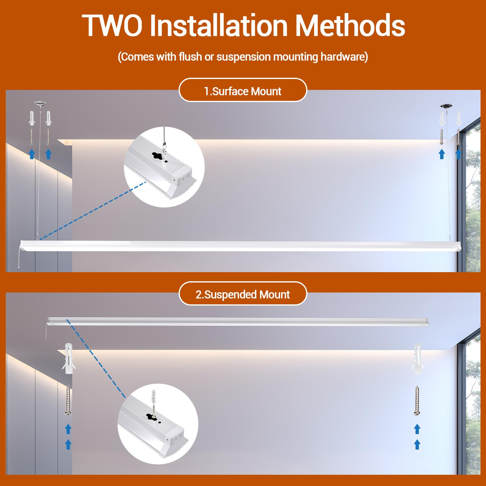 FAITHSAIL 8FT LED Shop Light, 110W, 12000 LM, 5000K, Metal, White, 4 Pack