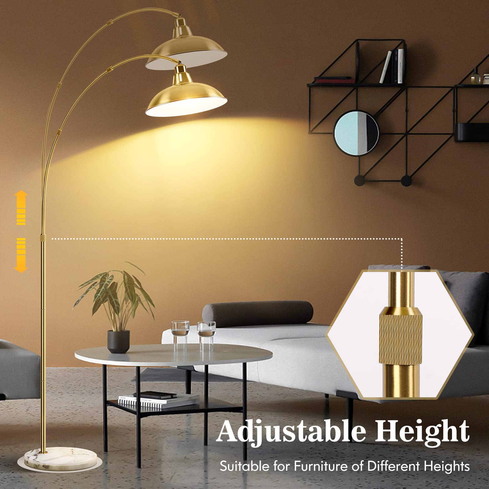 Filiyano Gold Brass Arc Floor Lamp For Living Room - Mid Century Modern Standing Lamp, Overhanging Floor Lamps, Arch Stand Up La