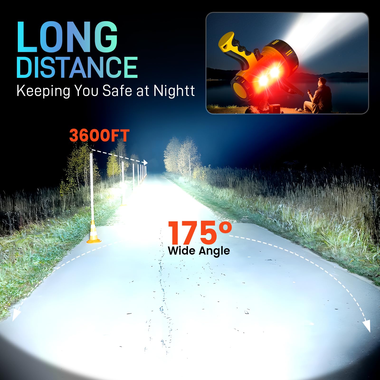 CHRMJERN 10000mAh Rechargeable Spotlight 90000 Lumen Flashlight, Yellow, Model FL1, Outdoor Runtime 48+ Hrs with Tripod