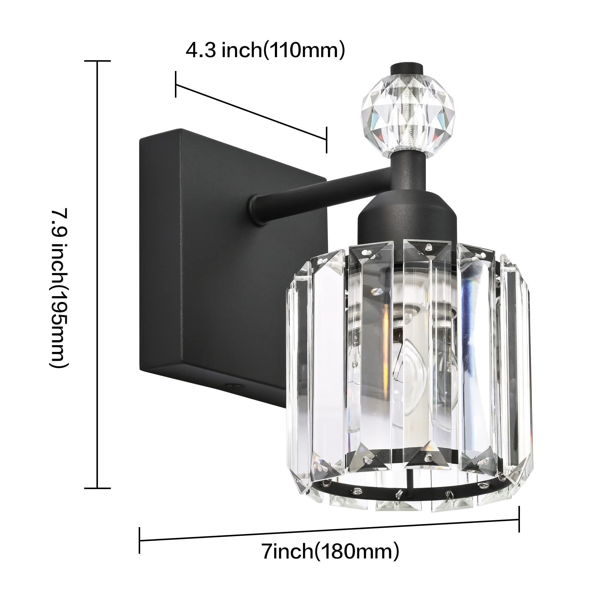 PRESDE Bathroom Vanity Lights Modern Crystal 1-Light Metal Fixture Black