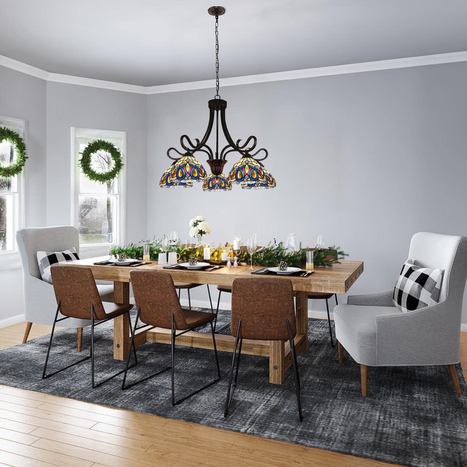 Chloe Lighting Tiffany-Style Chandelier, 5 Light, Dark Bronze, 27in Wide, Multicolor, Model CH3T353BV27-DD5