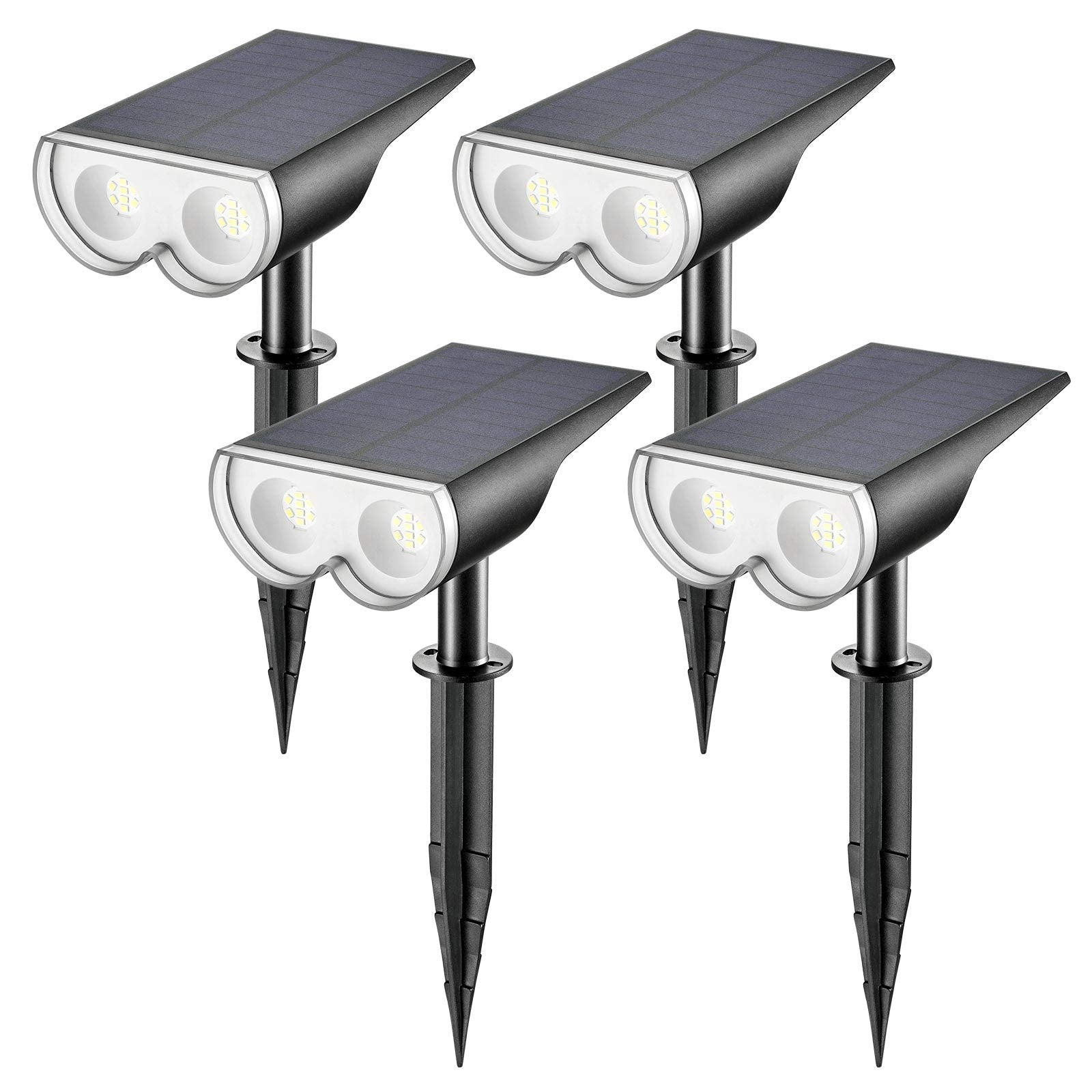 Linkind StarRay Solar Spot Lights Outdoor, 16 LEDs IP67 Waterproof Dusk-to-Dawn Solar Landscape Spotlights, 6500K Daylight Wall Lights, Solar Outdoor Lights for Garden Yard Driveway Walkway, 4 Pack