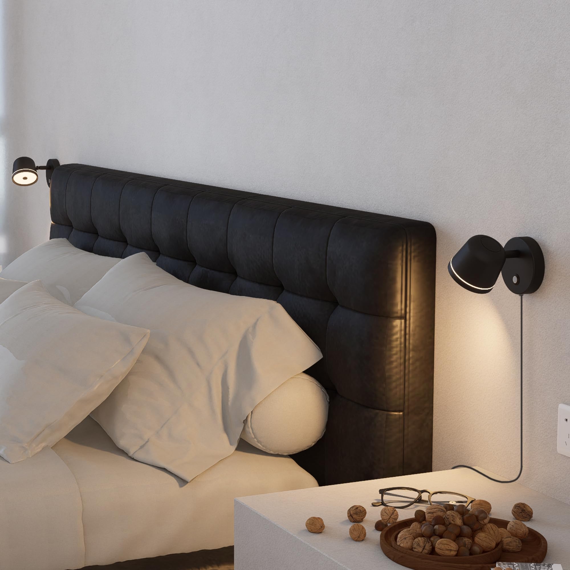 Aisilan Plug In Wall Sconce With On Off Switch, Led Wall Mounted Lights For Bedroom, 7W Dimmable Black Sconces Wall Lighting, Ad