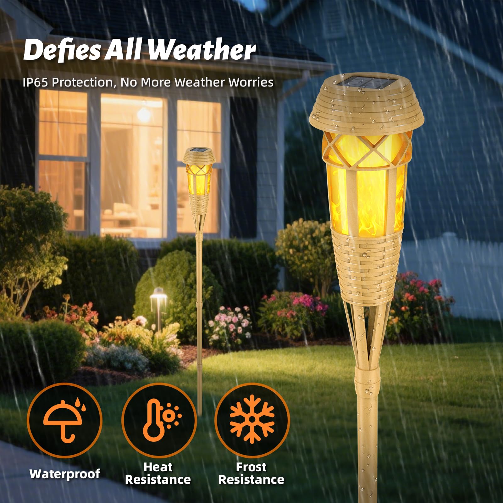 Evelynsun Solar Outdoor Lights - Flickering Flame Torches for Garden Decor, Waterproof, 8 Pack, Yellow