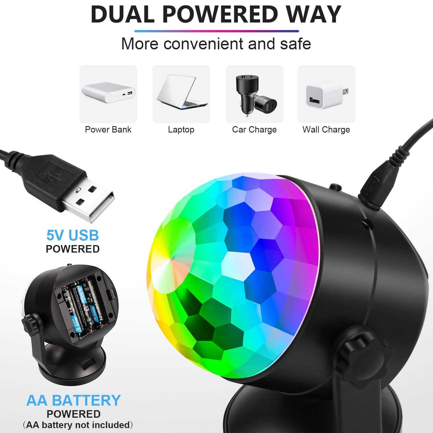 Luditek 2-Pack Portable Sound Activated Party Lights Indoor, Battery Powered/Usb Dj Disco Ball Strobe Lights For Car Room, Adult