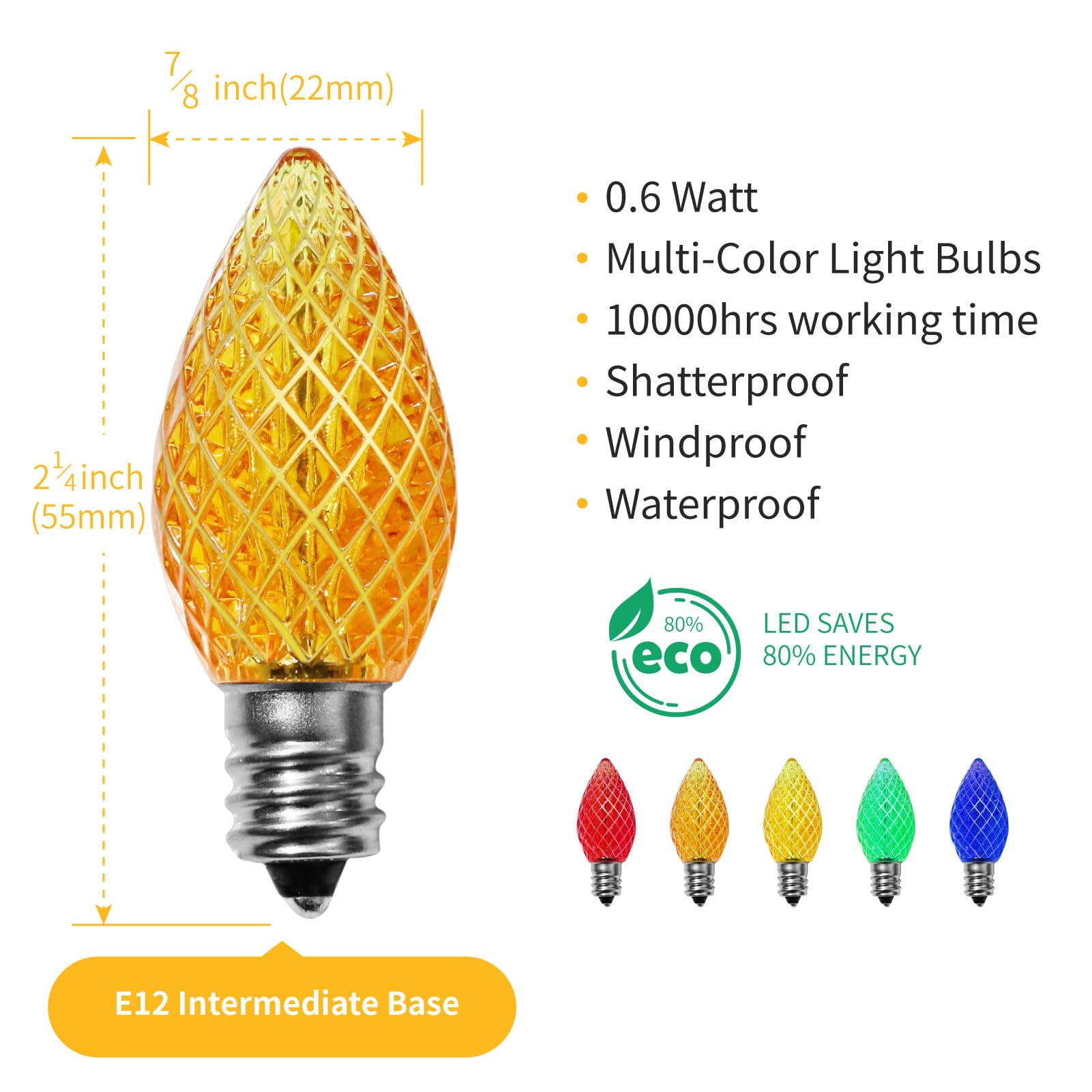 Meconard C7 Led Replacement Christmas Light Bulbs, C7 Shatterproof Led Bulbs For Christmas Indoor Outdoor String Lights, E12 Can