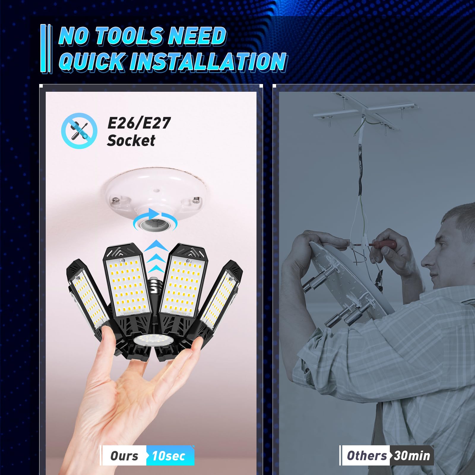 Iskydraw Led Garage Light 260W, Garage Lights Ceiling Led 26000Lm 6500K Daylight, Screw In Led Lights For Garage With 8+1 Deform