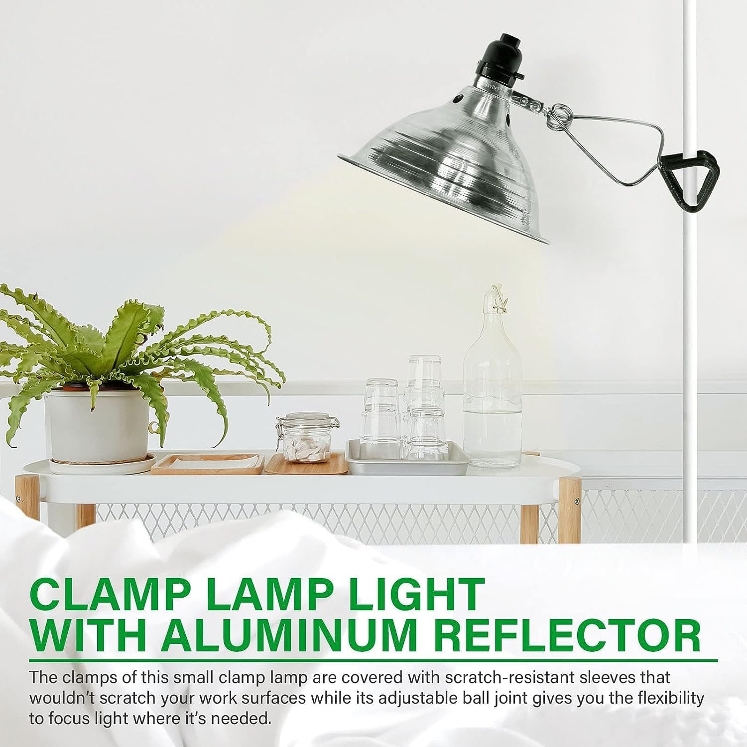 Simple Deluxe Clamp Lamp Light Socket, 8.5in Aluminum Reflector, Max 150W, 6ft Cord, Silver, 6-Pack