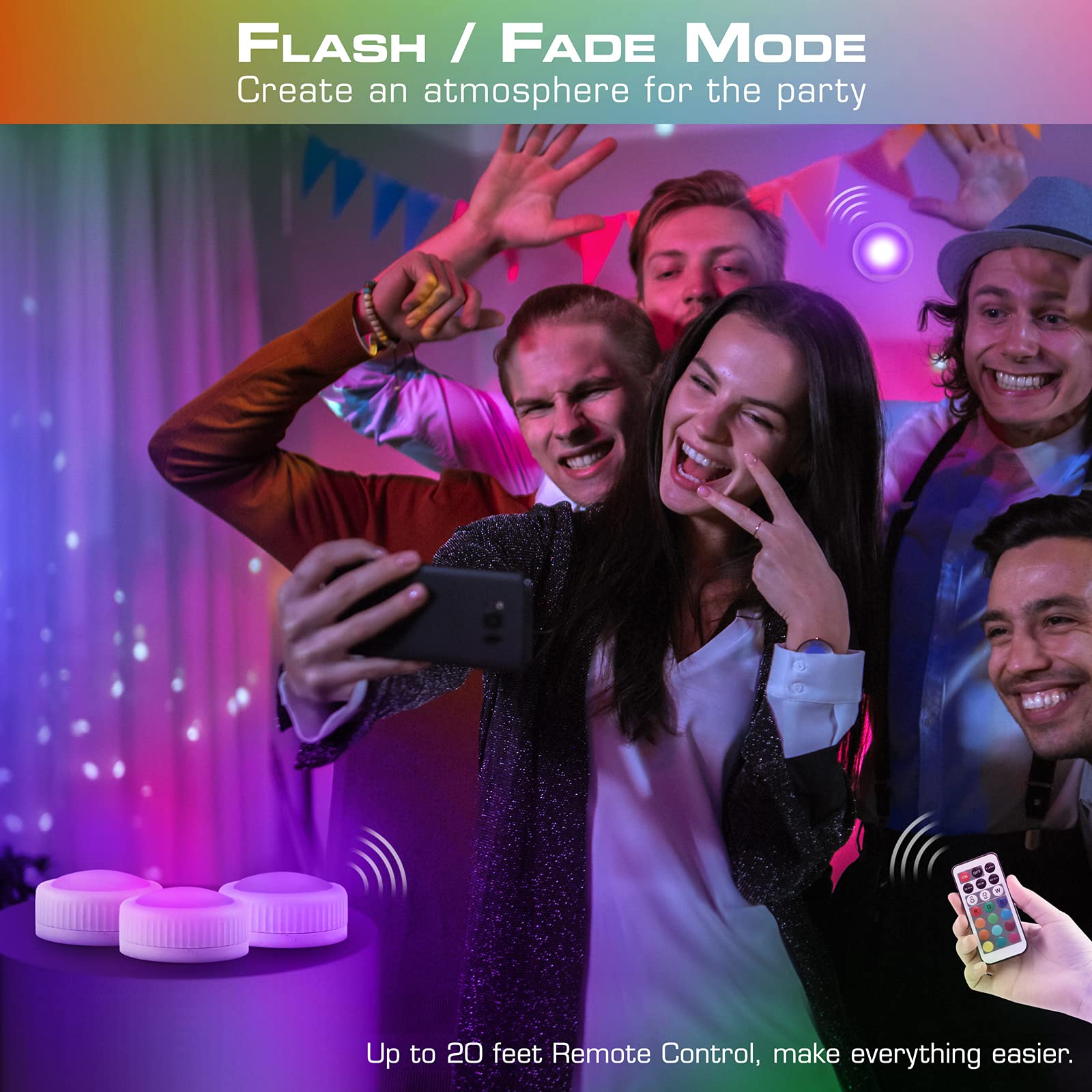 EverBrite LED Puck Lights, 12 RGB Colors, Wireless Touch Light, 80 Lumens, Includes 18 AAA Batteries, 6-Pack