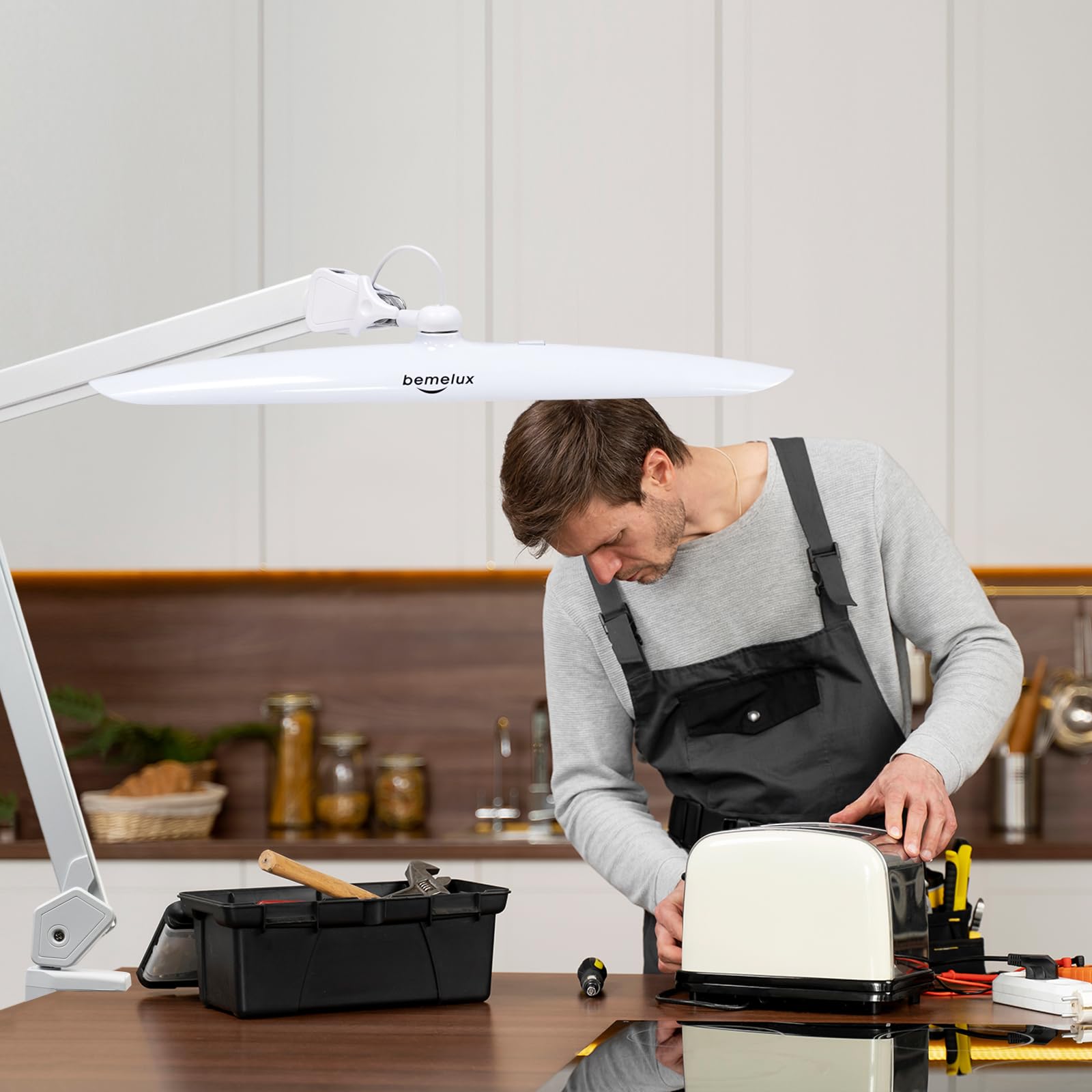 Bemelux 117Pcs Led Clamp Desk Lamp, 20 Inch Metal Swivel Arm With Protective Casing, 2200 Lumens, Dimmable Task Lamp For Reading, Office Work, Sewing, Study, And Crafts(White)