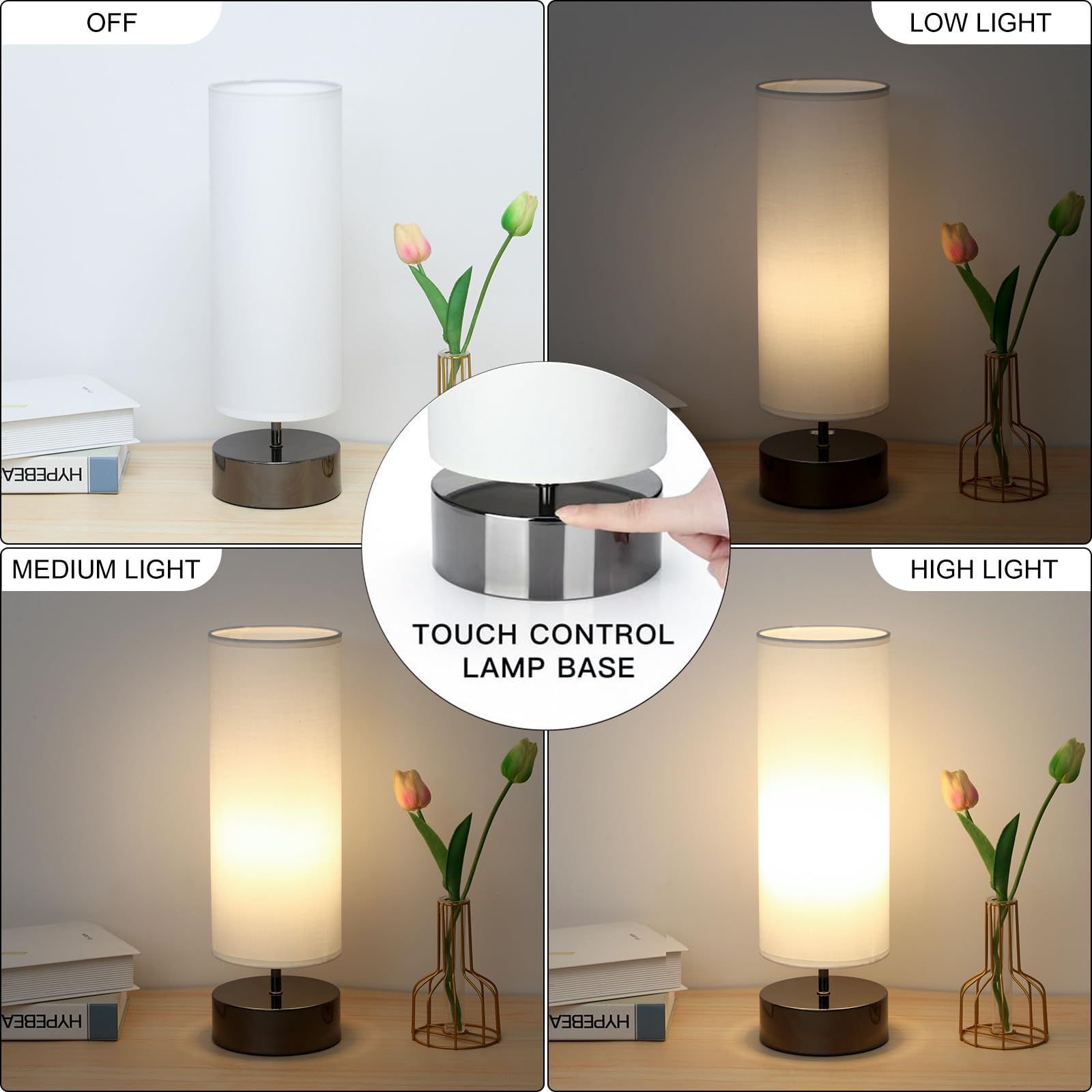 Seaside Village Touch Control Table Lamp, Modern Minimalist Design, 5.51x5.51x17.52 in, White Shade, Black Nickel Base, LED Bulb Included