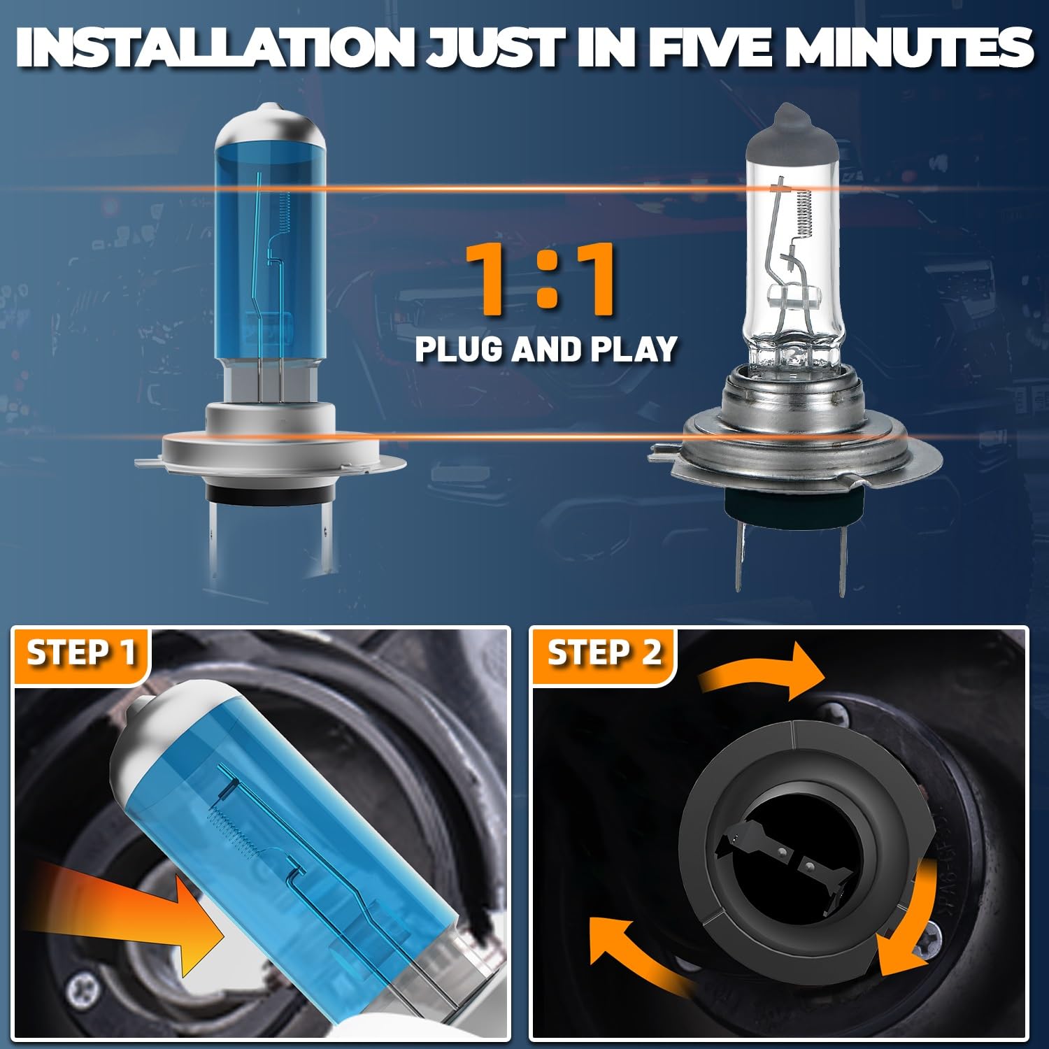 LECCIBUB Headlight Bulbs Compatible With Hyundai Elantra 2007-2017, H7 High Beam + H11 Low Beam Halogen Light Bulb Combo, Super