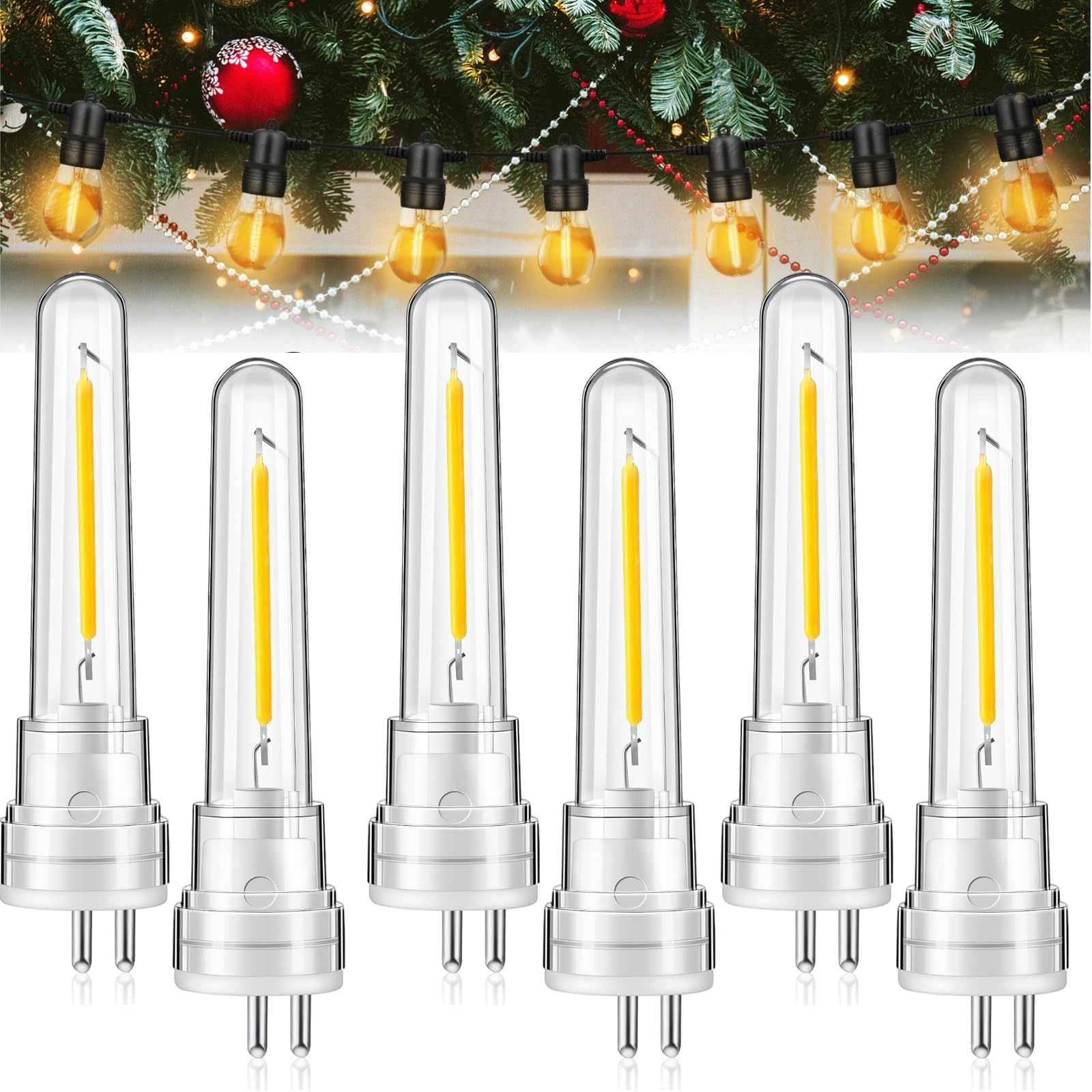 Rossesay 6 Pack S14 Led Replacement Bulb String Light Bulbs Replacement 1.5 Watt Led Bulb With 2 Prongs Shatter-Proof And Waterp