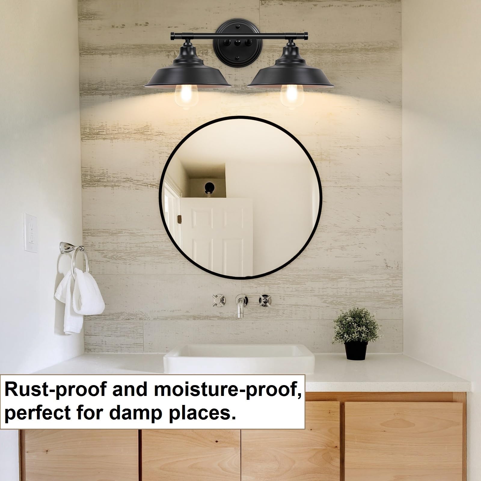 Adcssynd Black Farmhouse Bathroom Vanity Light Fixtures - 2-Lights Metal Over Mirror