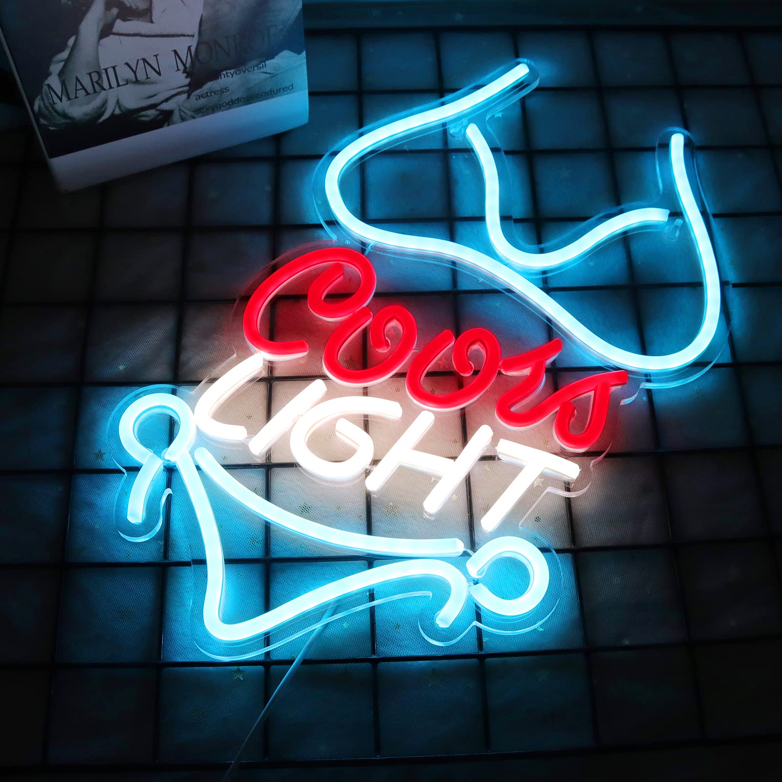 JFLLamp Neon Sign - Bikini Crs Light 16.1"x9.8" for Wall Decor - Azure/Red/White - LED Art for Man Cave, Restaurant, Office, Bar