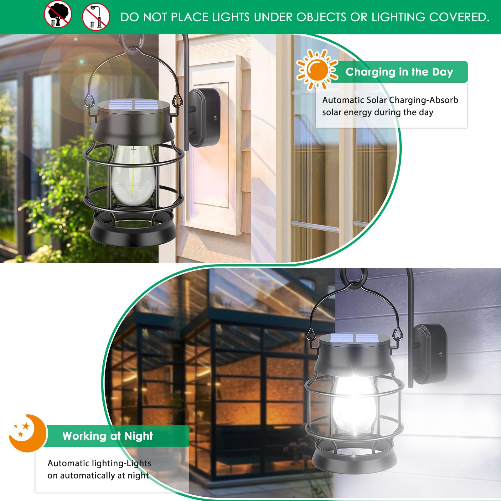 Ubright 2 Pack Solar Lantern Lights Outdoor Waterproof Metal Hanging Solar Lights For Outside Decorative Lights Outdoor For Pati