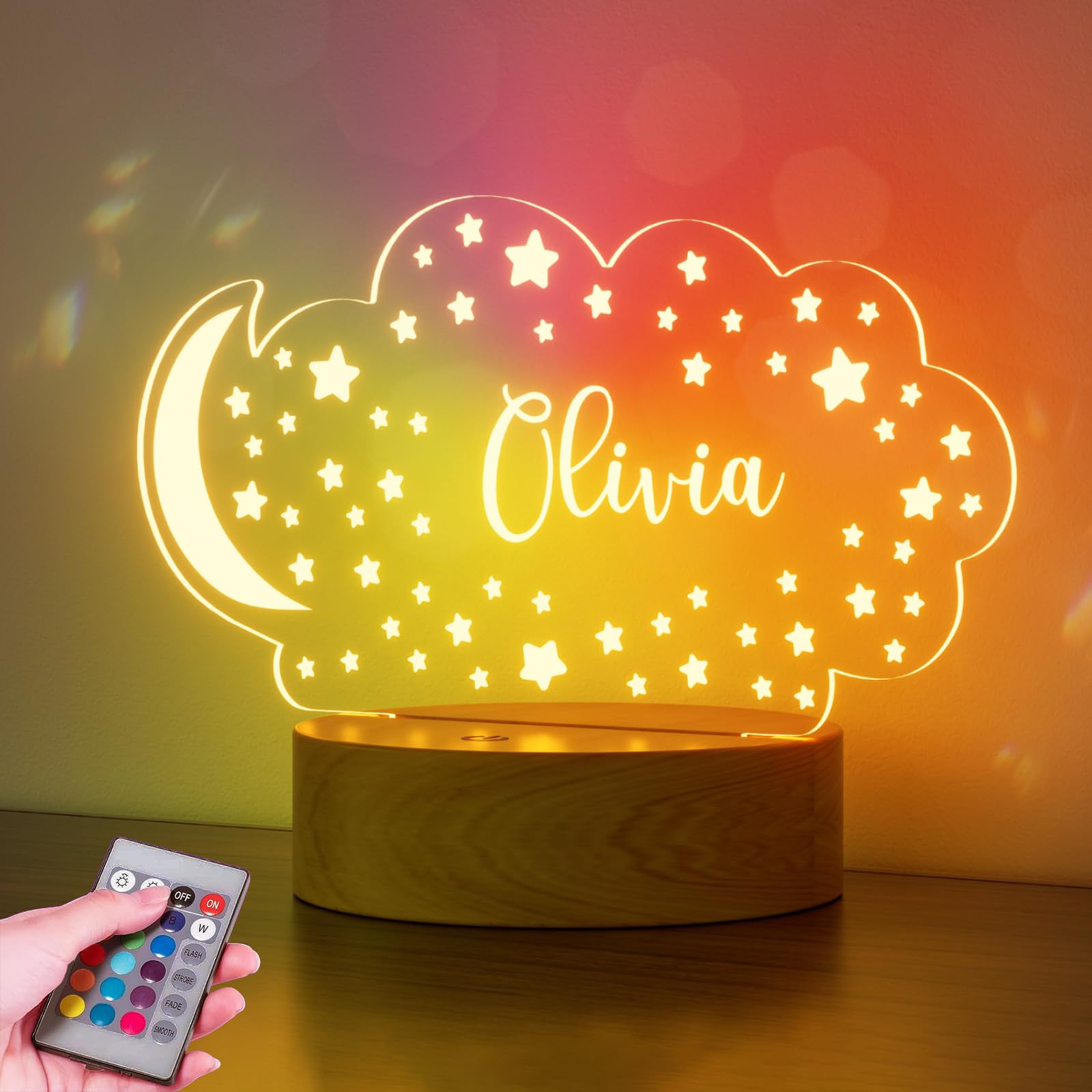 Burst Bird Personalized Baby Night Light with Remote - Stars & Cloud Model