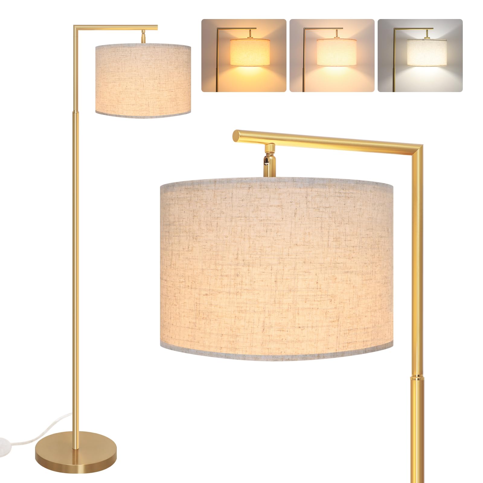 Faguangao Gold Floor Lamp, Mid Century Modern Floor Lamp, Brass Standing Lamp With Hanging Drum Shade For Living Room, Reading R
