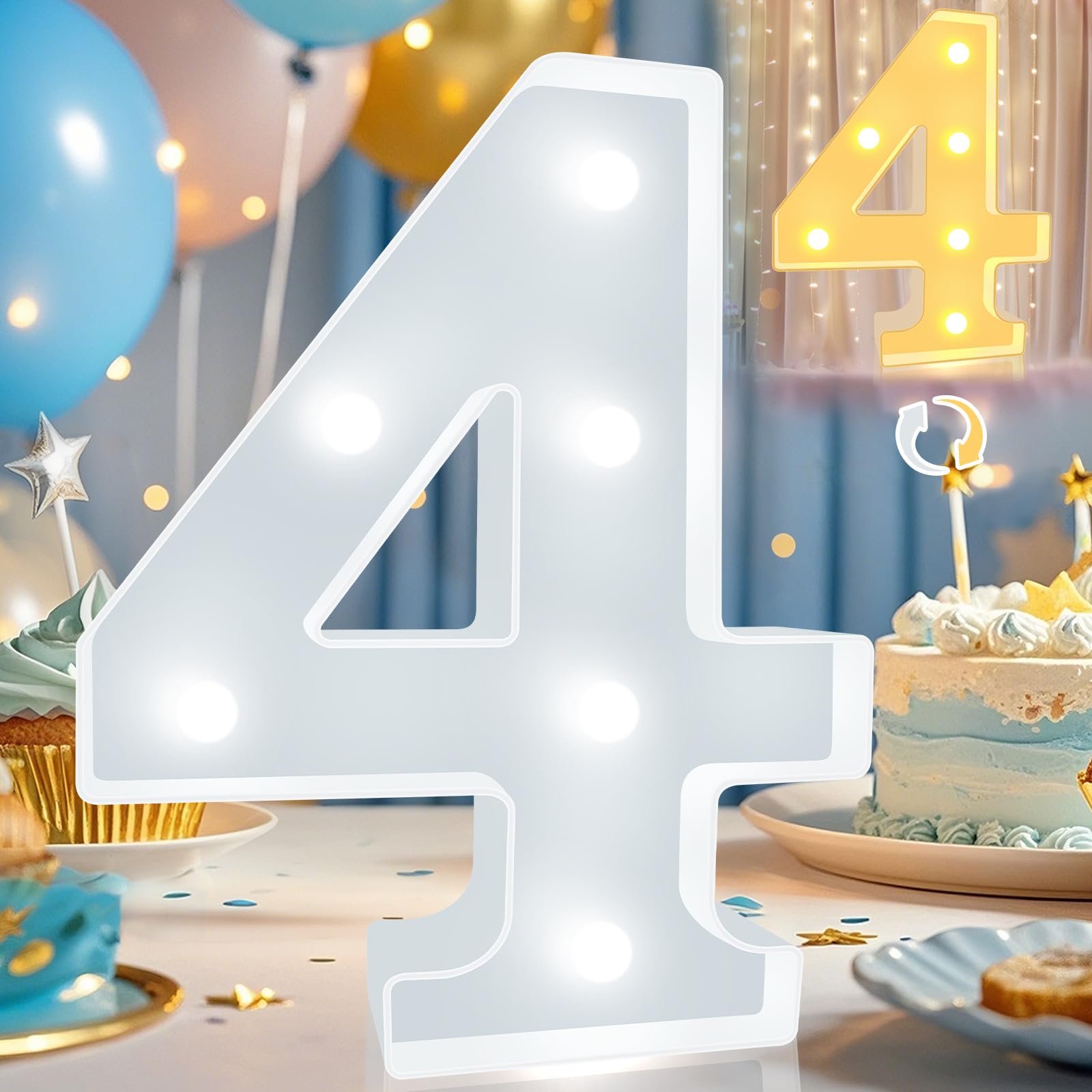 Pooqla LED Light Up Number 4, Cool White & Warm White, Plastic Decorative Marquee for Parties, Weddings, Room Decor