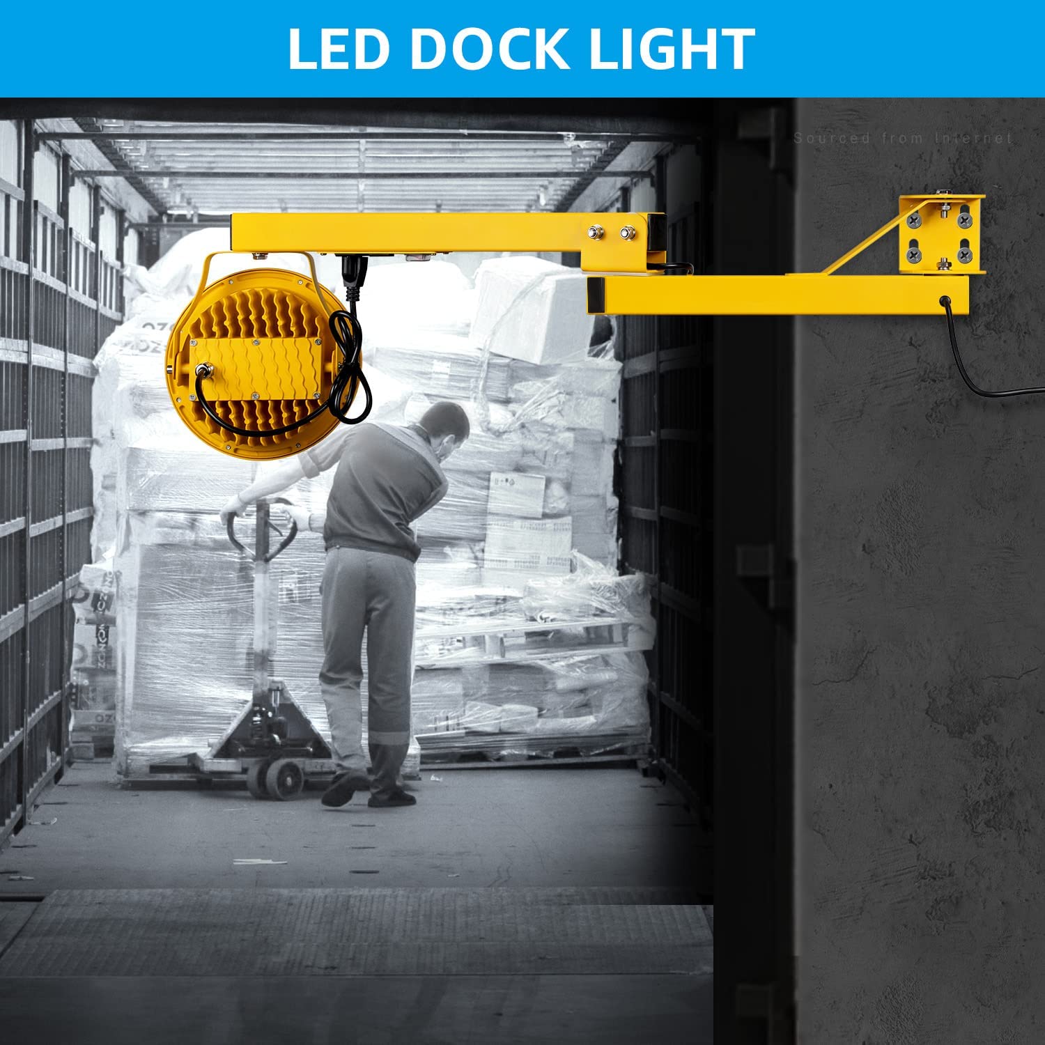 LEONLITE 50W LED Dock Lights, 45 Inch Double Swing Arm, 360° Rotatable, Metal, Yellow, Model SY9DKL-50W57YLO, IP