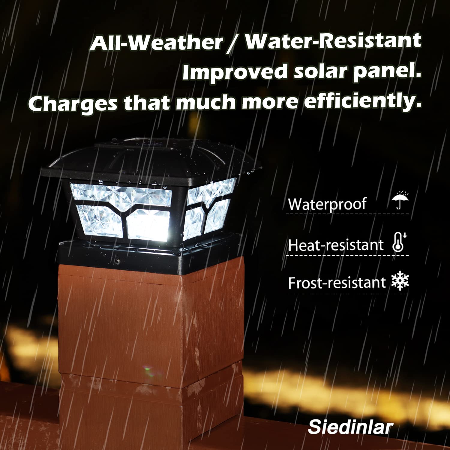 SIEDiNLAR Solar Post Cap Lights - 8 LEDs, 2 Color Modes, Black, 4 Pack, Fits 4x4, 5x5, 6x6 Posts