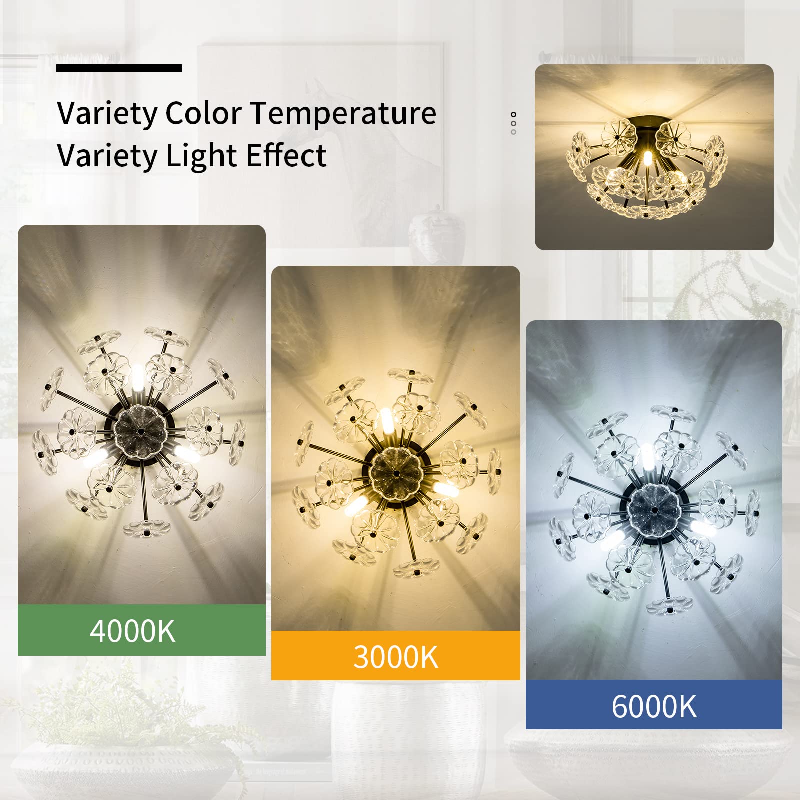 Semi Flush Mount Ceiling Light, Black Metal Flower Ceiling Light Fixtures, 3-Light Farmhouse Close To Ceiling Lamp Fixture For B