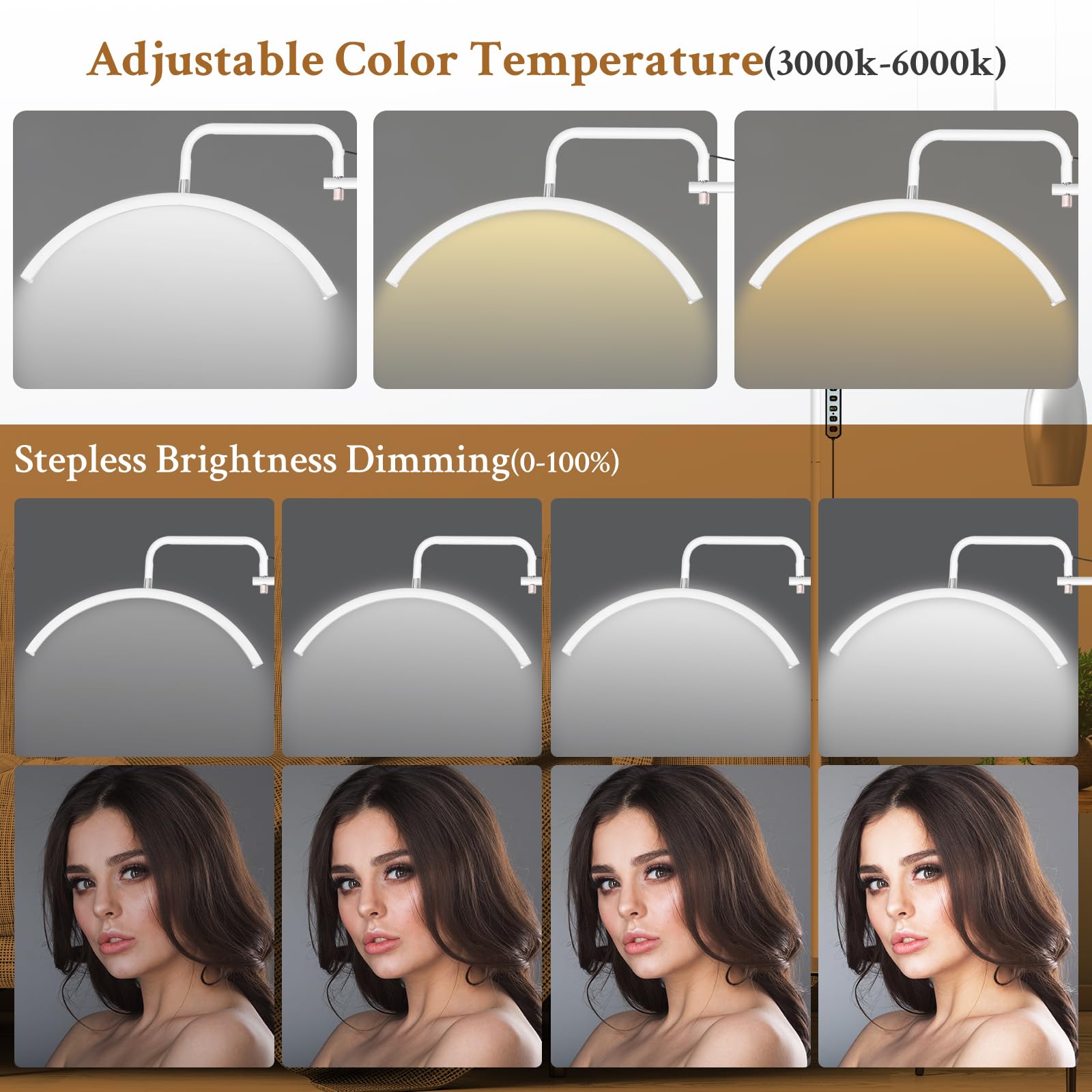 Lash Light For Eyelash Extensions, Led Half Moon Light For Lash Tech, Dimmable Floor Eyelash Lamp With Phone Holder For Esthetician, Tattoo Artists, Beauty, Skincare - Adjustable Brightness & Height