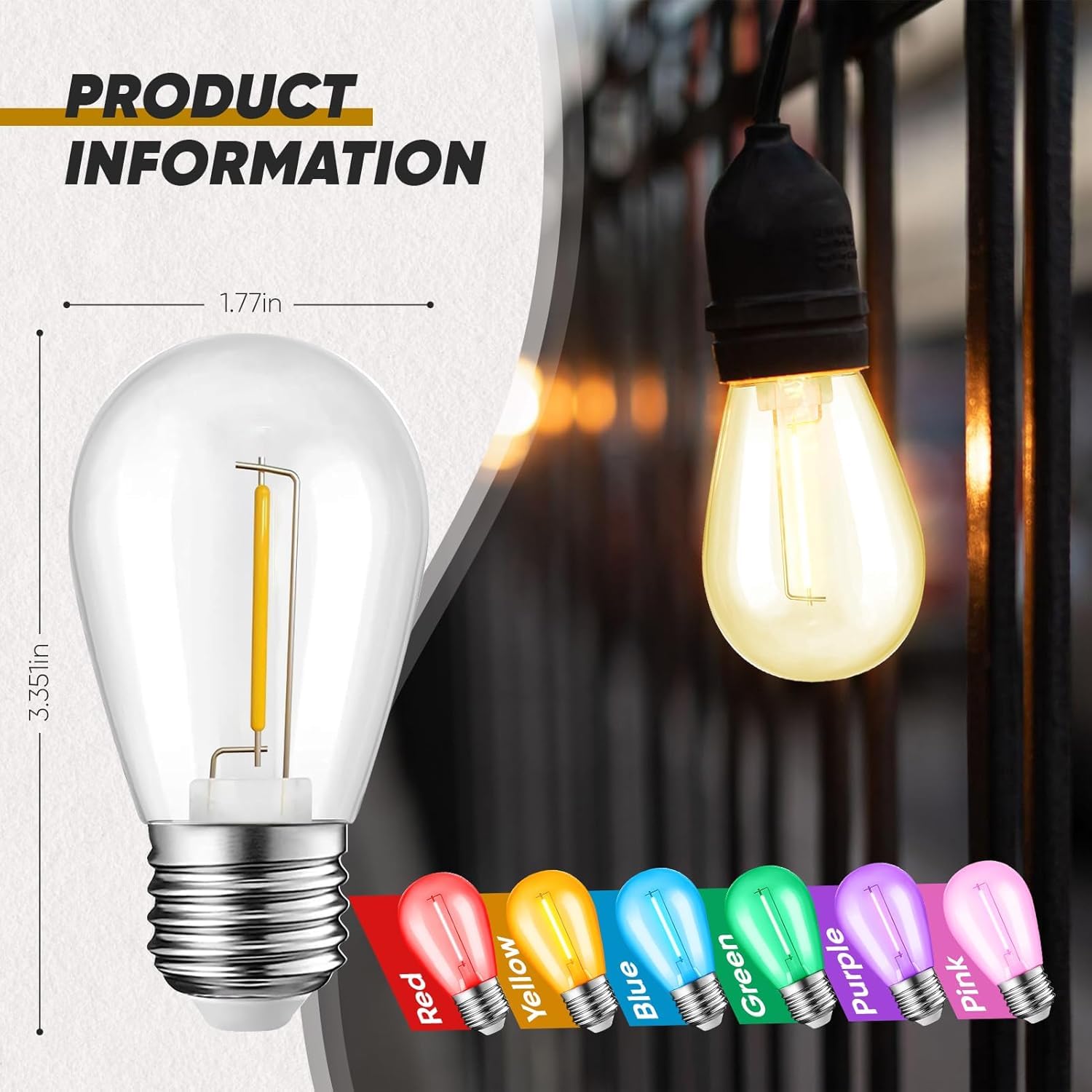JAHEKS 30-Pack S14 LED Replacement Bulbs, 1W E26 Base, Orange, Plastic for Outdoor String Lights, Holiday Lighting, Home Decor