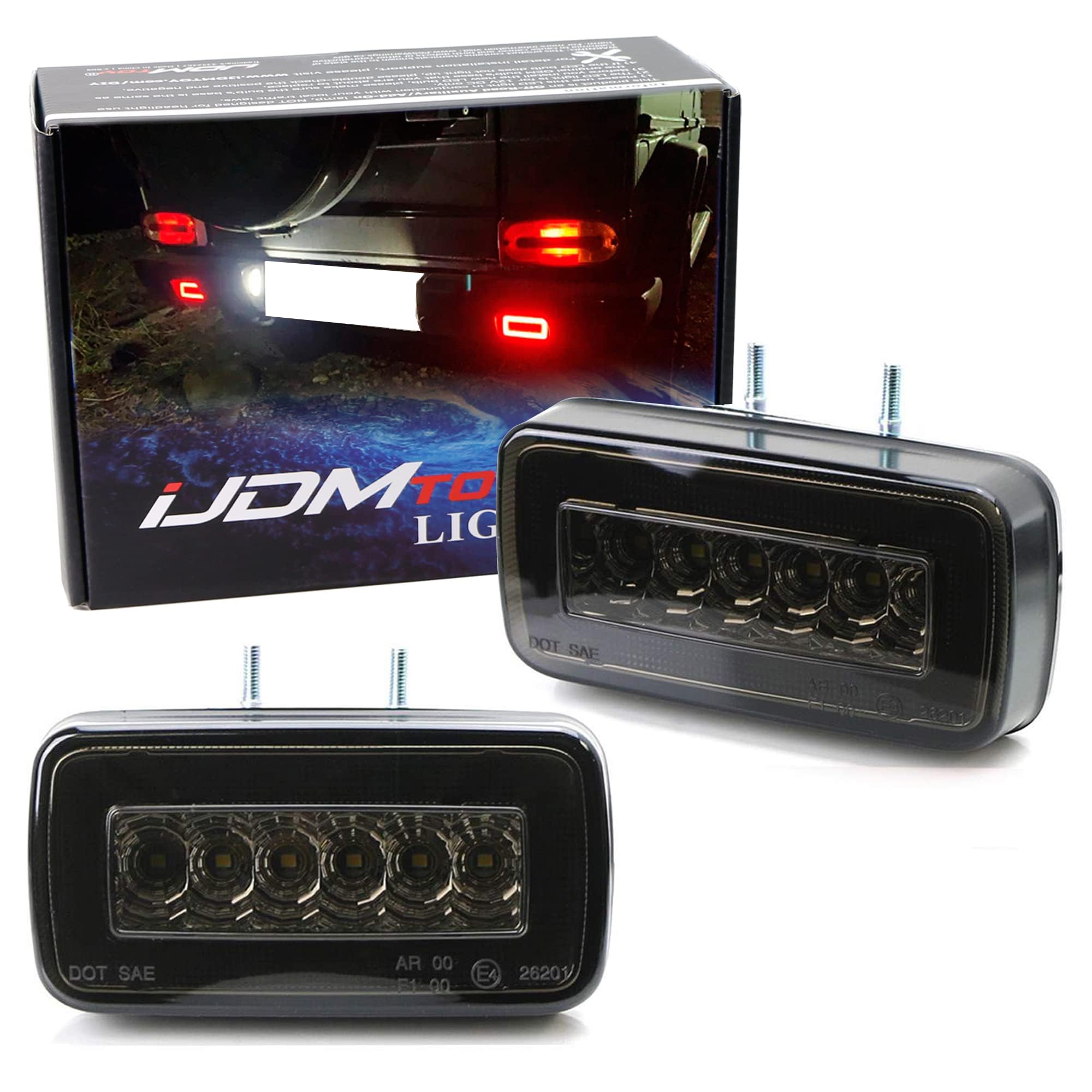 iJDMTOY Smoked Lens 3-In-1 LED Rear Fog Backup Light Kit Compatible With 1986-2018 Mercedes Benz W463 G-Class G500 G550 G55 G63 AMG, Functions as Rear Fog Driving Brake & Reverse Lights