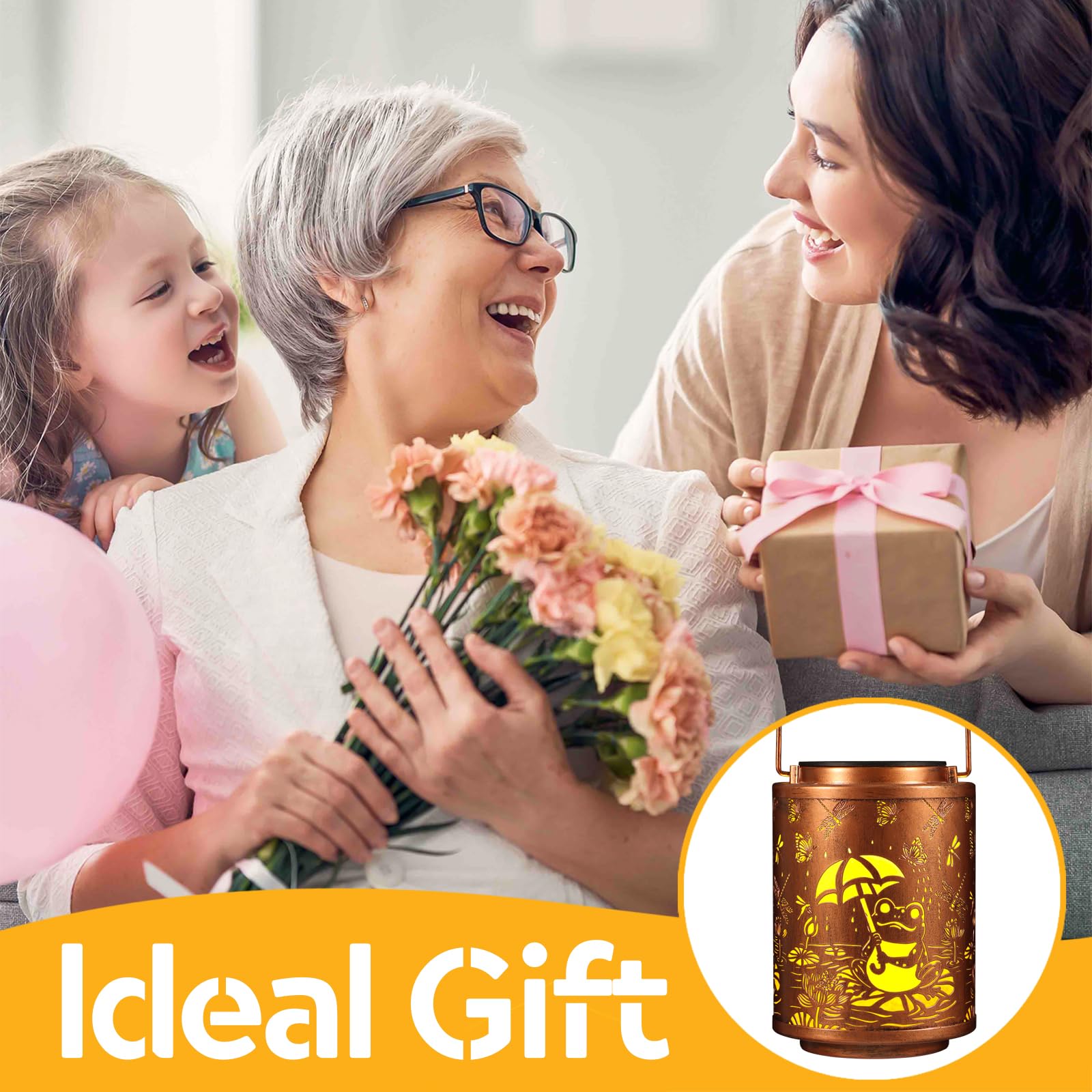 Solar Lanterns Garden Decor Birthday Gifts For Women Mon Grandma Metal Hanging Solar Lights Waterproof Outdoor Decoration For Outside Led Lanterns For Yard Patio Lawn (Frogs)