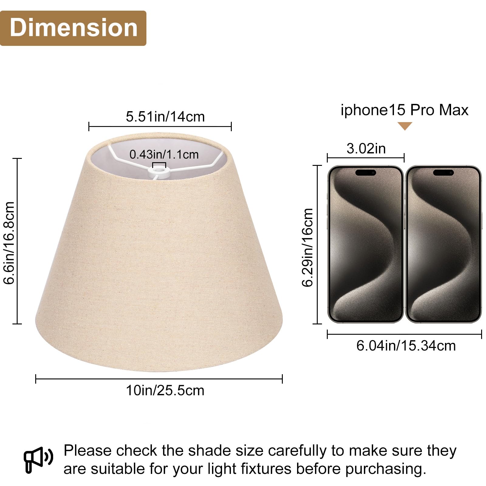 Seaside Village Small Lamp Shades Set of 2, Brown Burlap, 5.5in Top x 10in Bottom x 6.6in High, Fabric, PVC, Metal