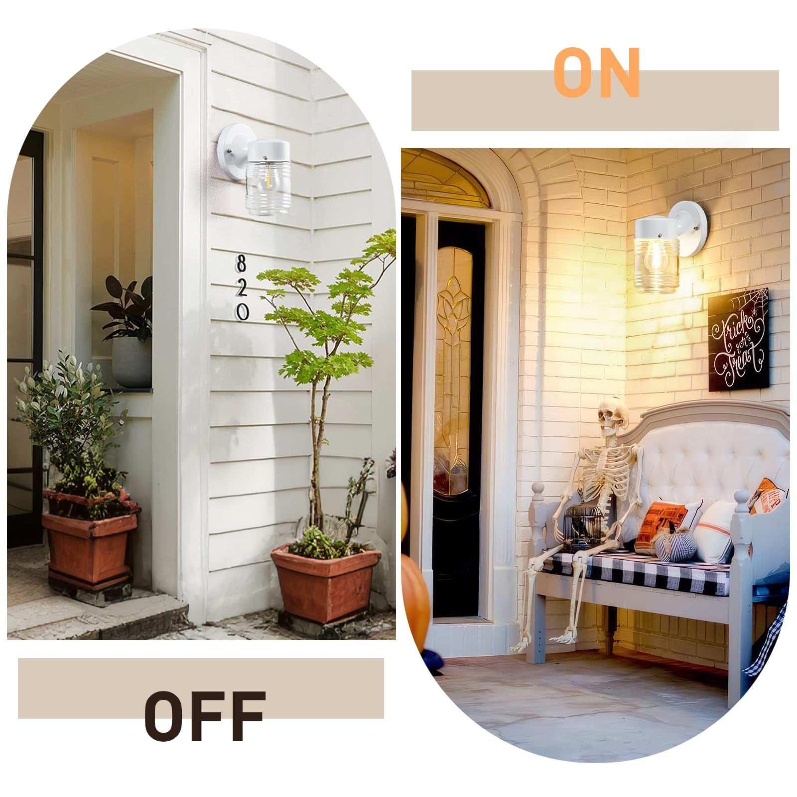 Ejiaxin 2 Pack Outdoor Wall Lantern - White Exterior Waterproof Wall Sconce Light Fixtures - Porch Lights Front Door Wall Lighting With Clear Glass Shade E26 Socket Wall Lamp For Patio Entryway