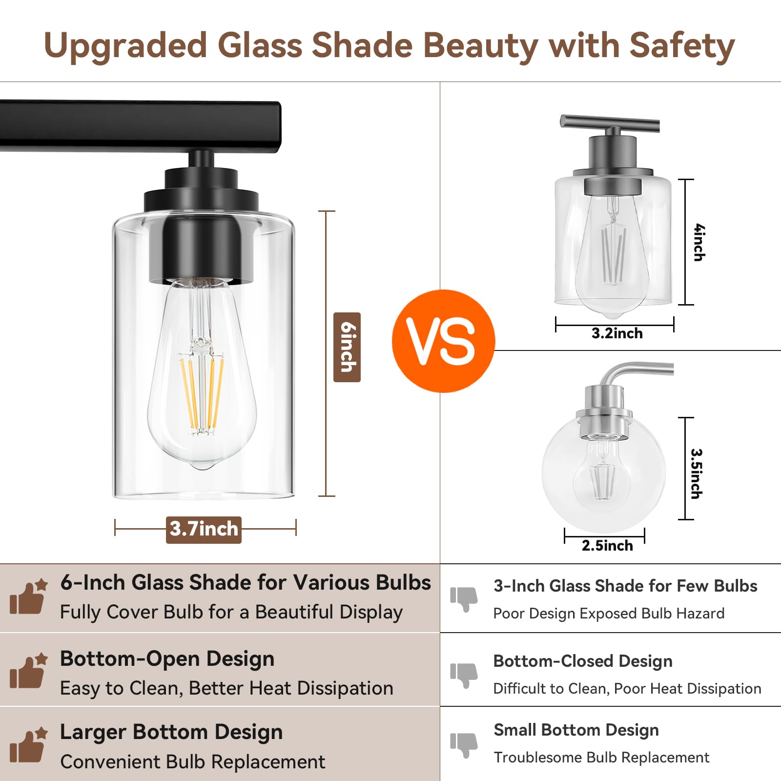 4-Light Bathroom Light Fixtures, 27'' Modern Vanity Lights Over Mirror With Clear Glass Shades, Matte Black Light Fixture, Class