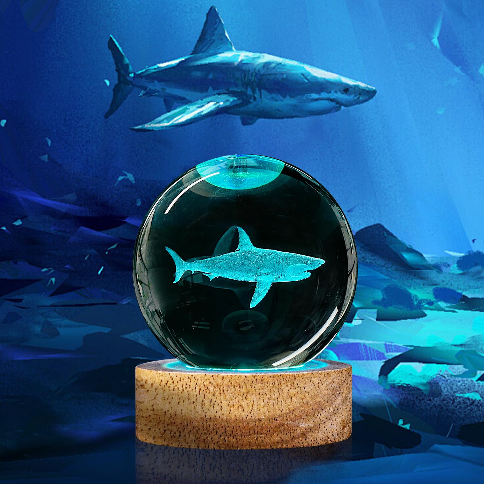 Dcoriuntg 3D Shark Crystal Ball Night Light With 16 Color, Cool 60Mm Shark Sea Animal Glass Figurines Lamp With Remote Shark Toy Room Table Decor Birthday Christmas Gifts For Boys Girls Kids