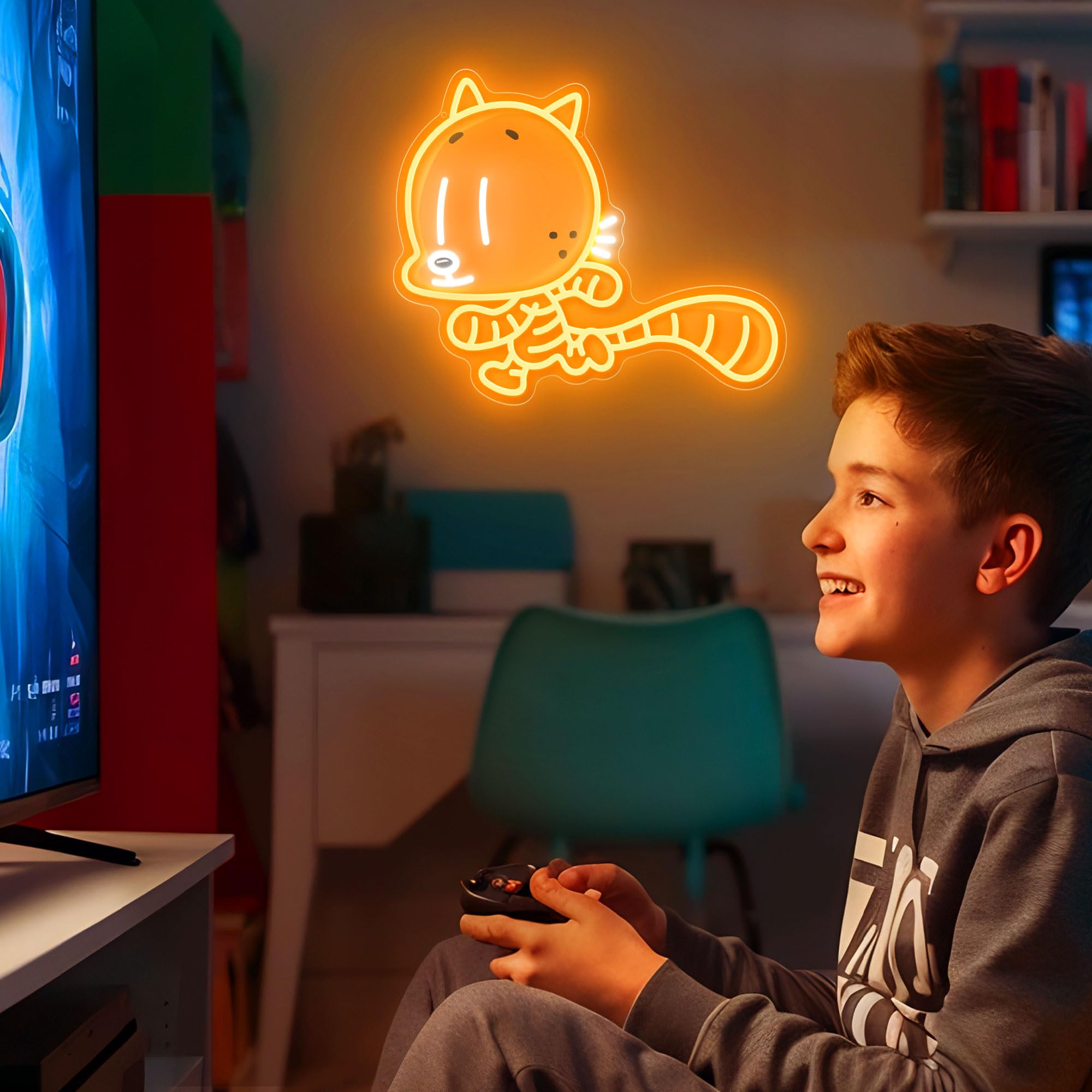 Officially Licensed Cat Kid Uv discomfort-reducingted Led Neon Light - Inspired Wall Art  Vibrant Kids Room Decor  Superhero-Themed Night Light  Gift For Dog Man Book Fans (15 * 12.8)