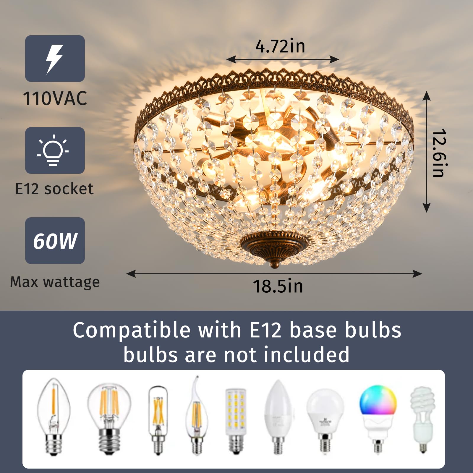 Kaiqi 5 Lights French Empire K9 Crystal Antique Flush Mount Ceiling Light Fixture Crystal Chandelier Lighting For Dining Room En
